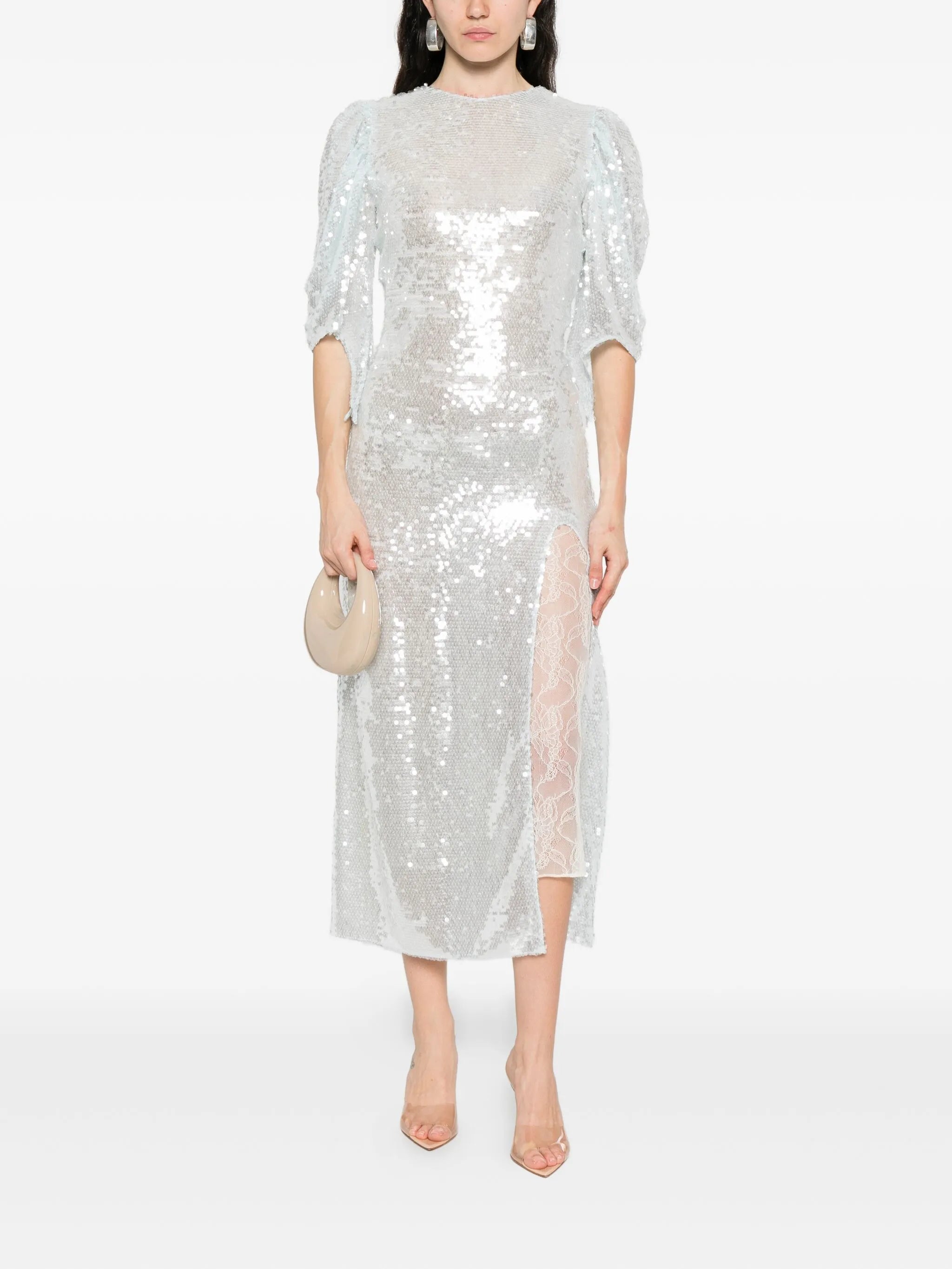 Drama puff-sleeve sequin midi dress