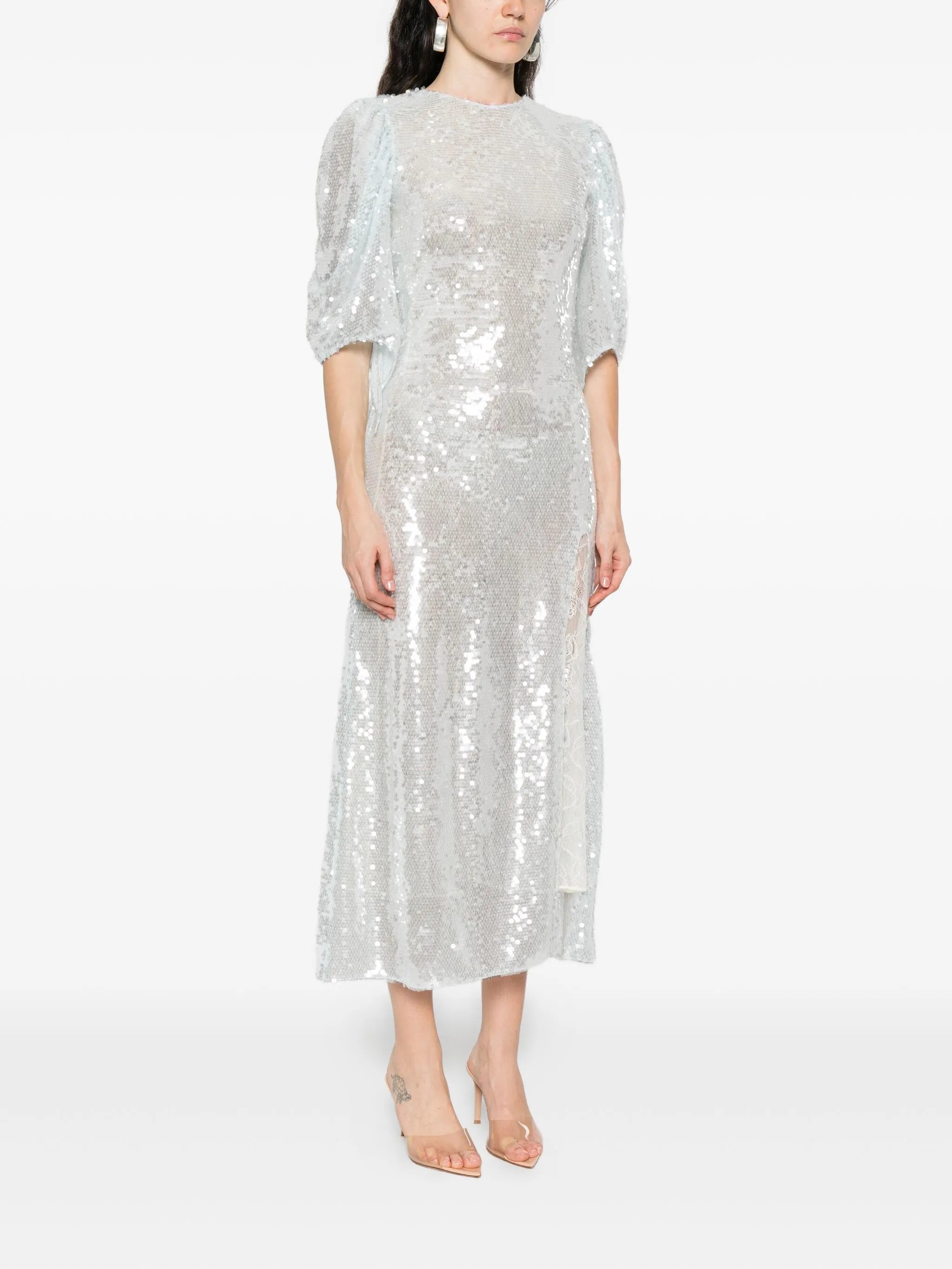 Drama puff-sleeve sequin midi dress