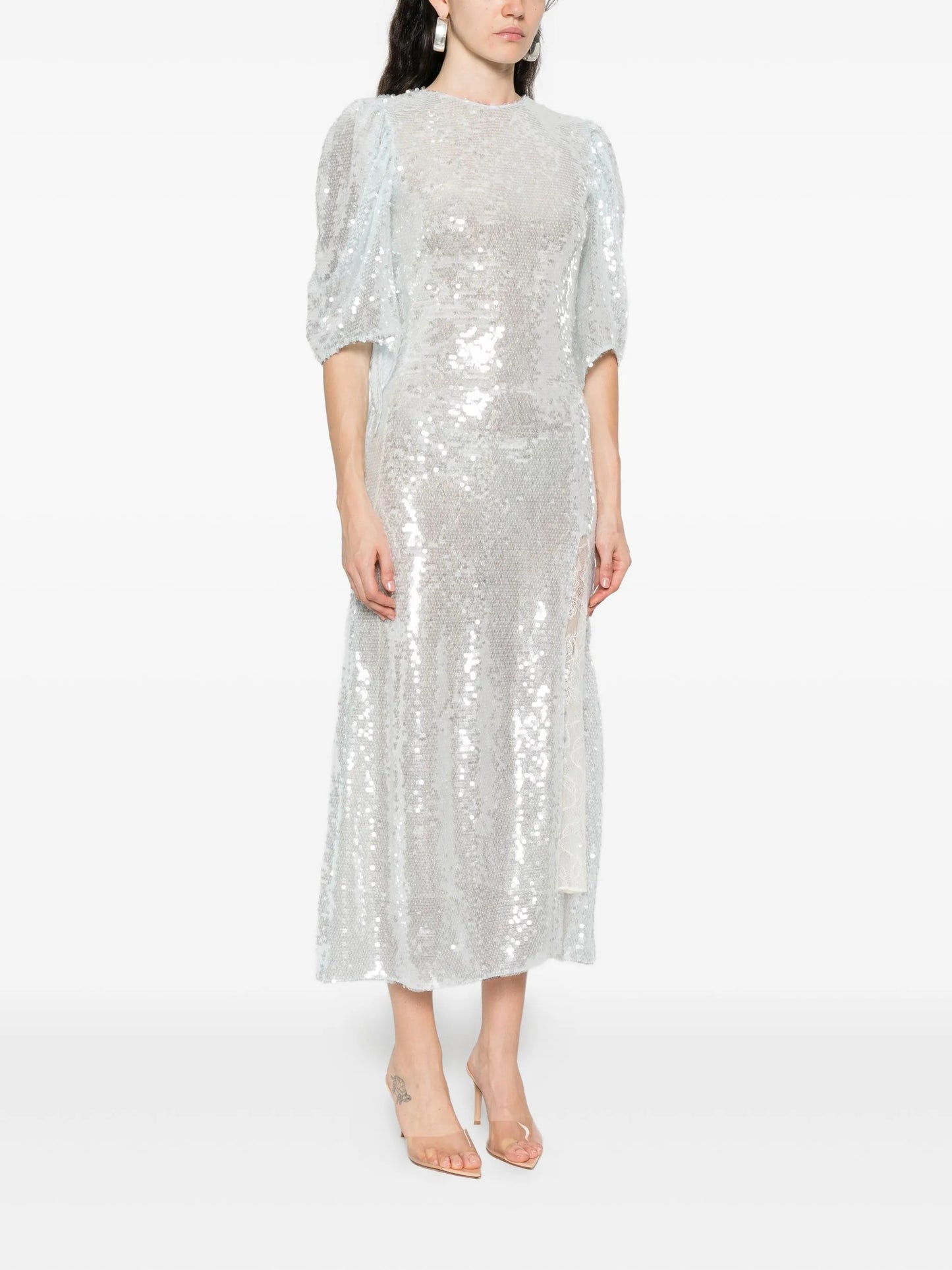 Drama puff-sleeve sequin midi dress