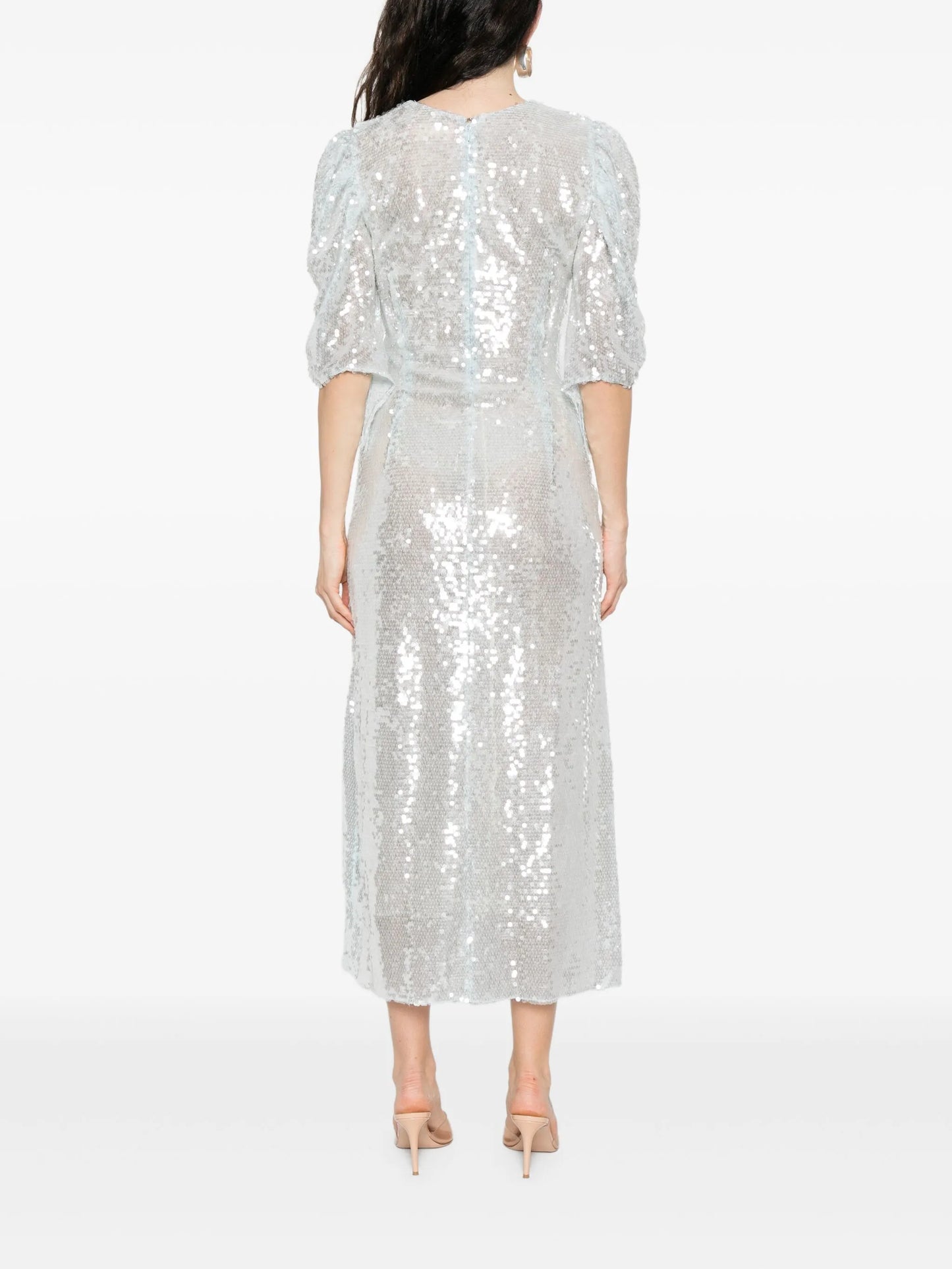 Drama puff-sleeve sequin midi dress
