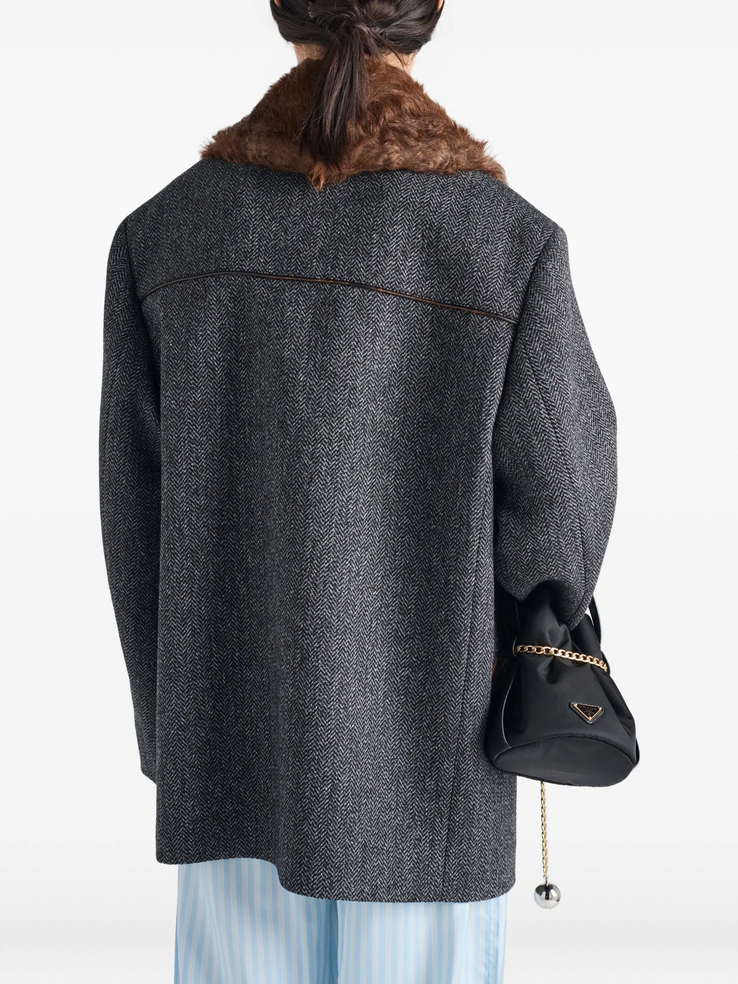 herringbone fur-collar coat