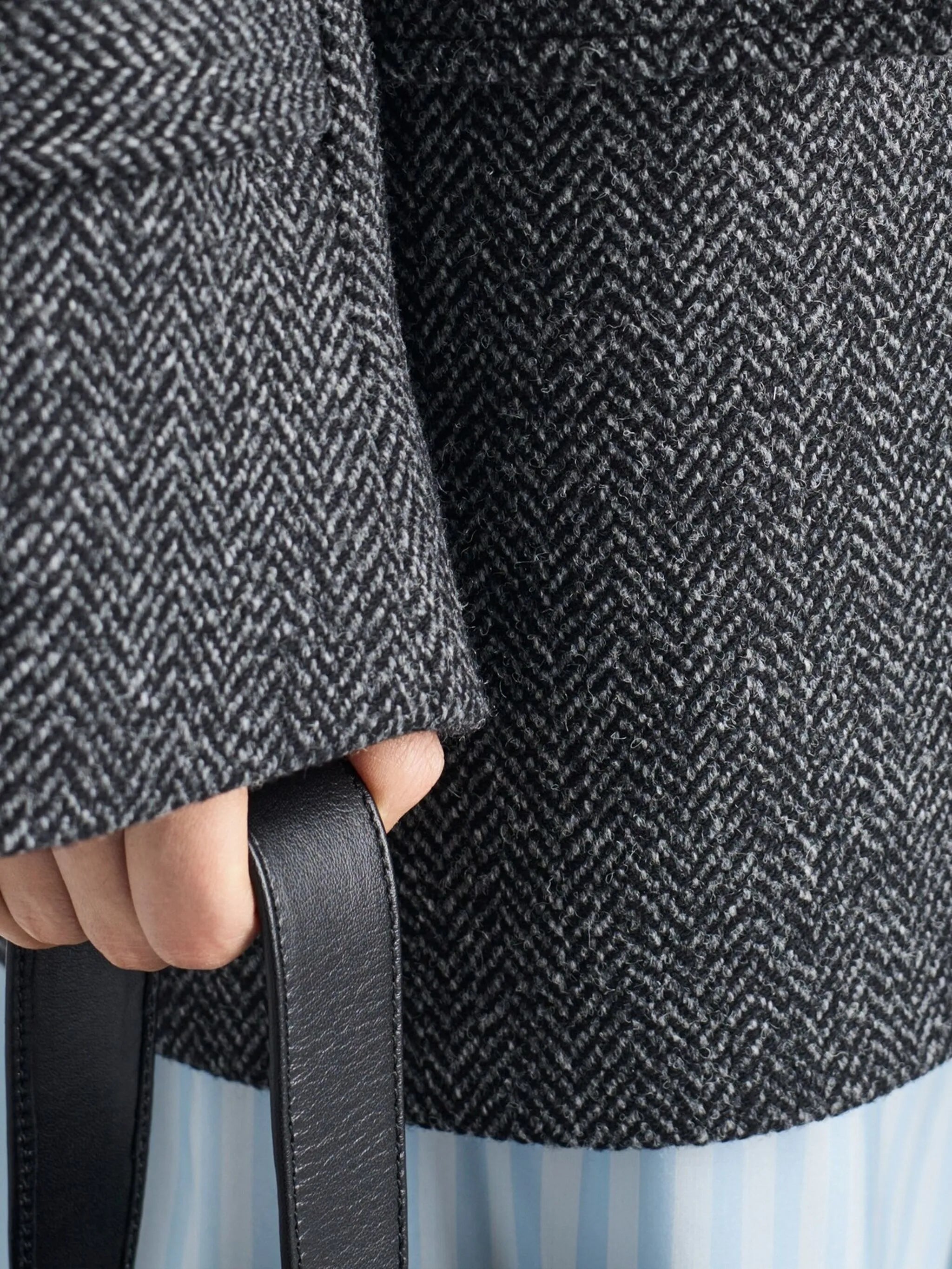 herringbone fur-collar coat
