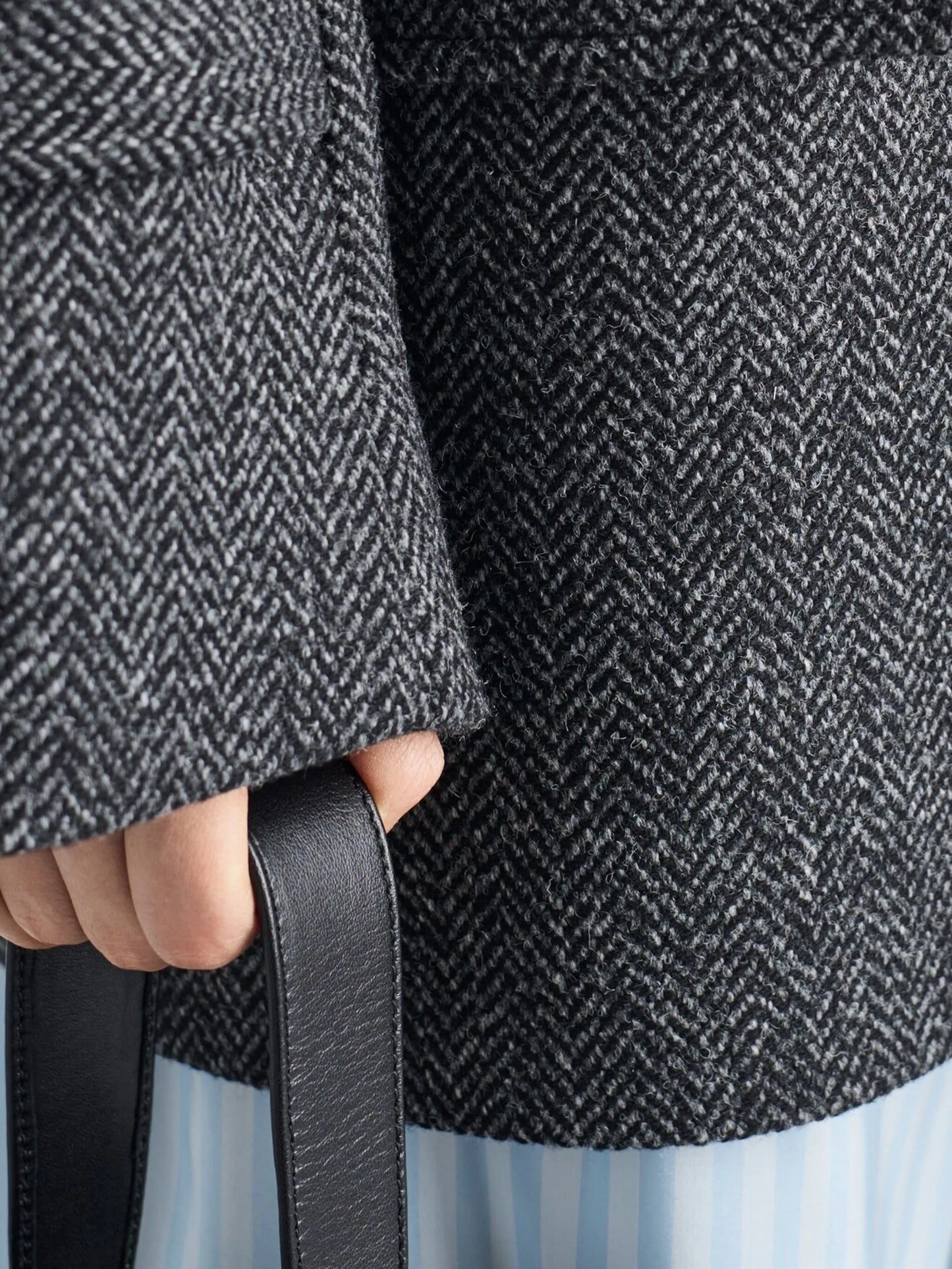 herringbone fur-collar coat