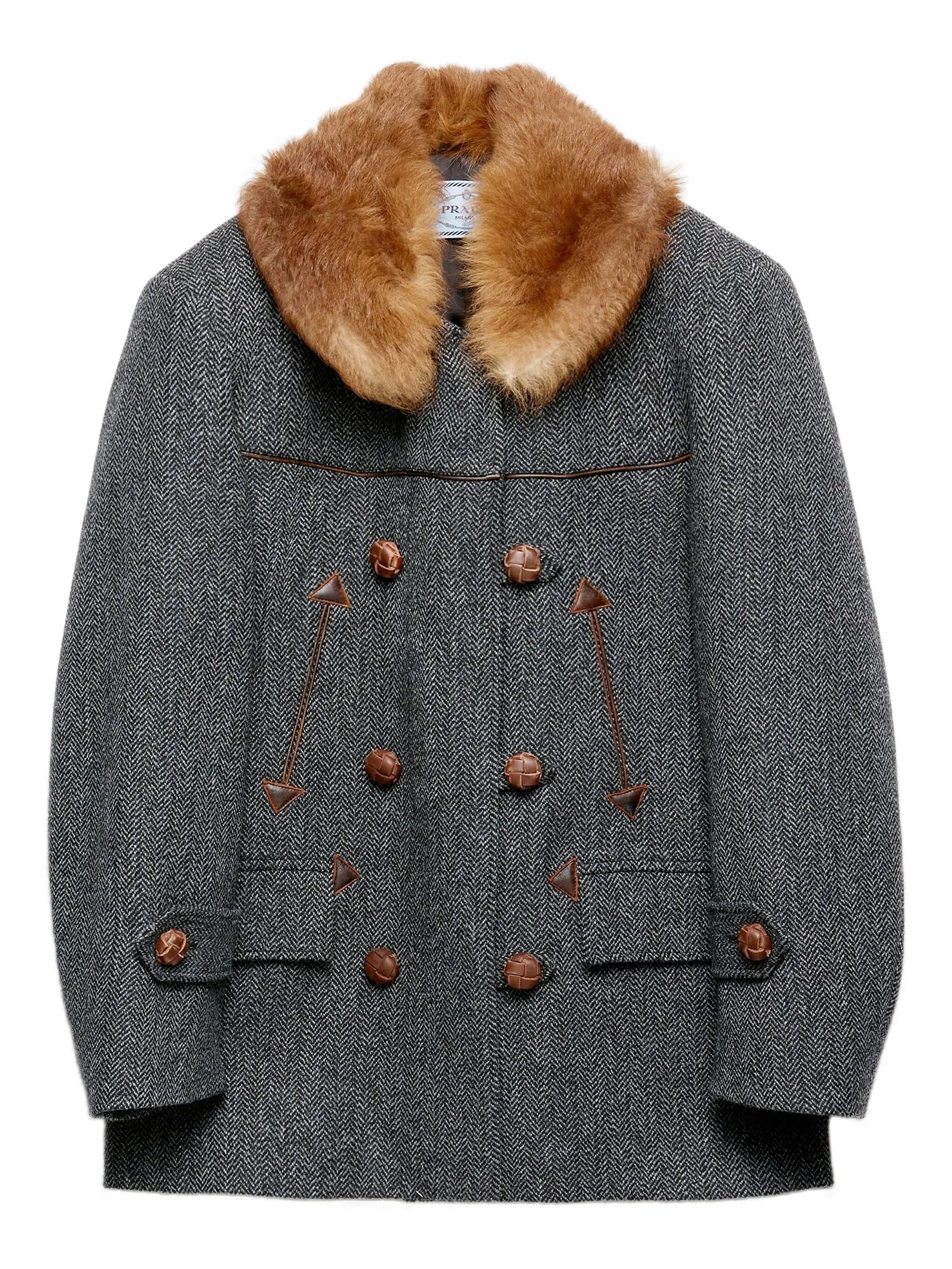 herringbone fur-collar coat