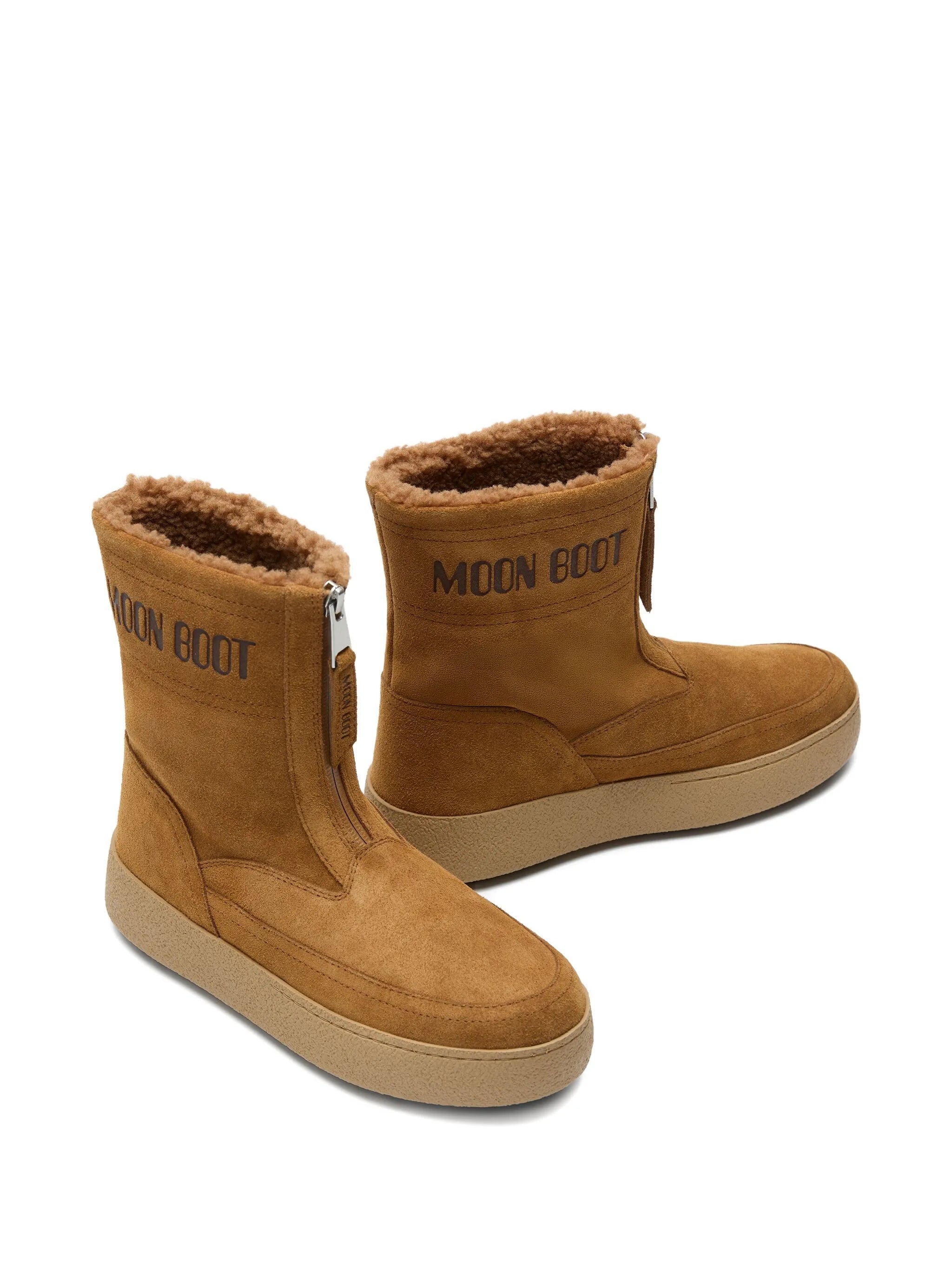 zip-front suede boots