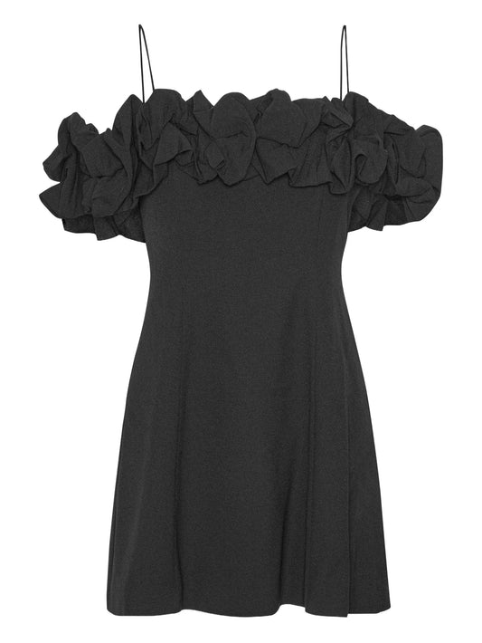 off-shoulder ruffled mini dress