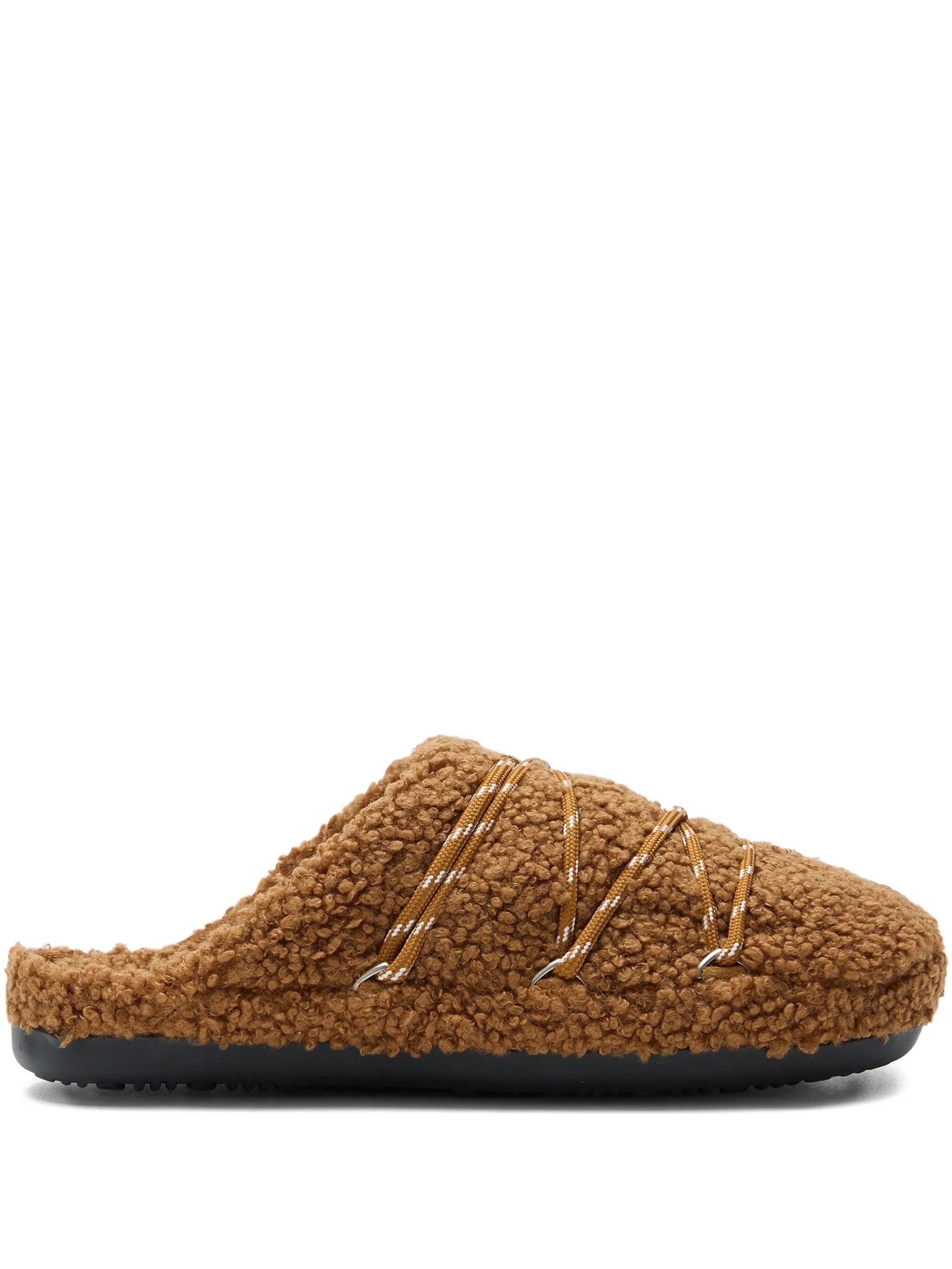 teddy-texture lace-up slides