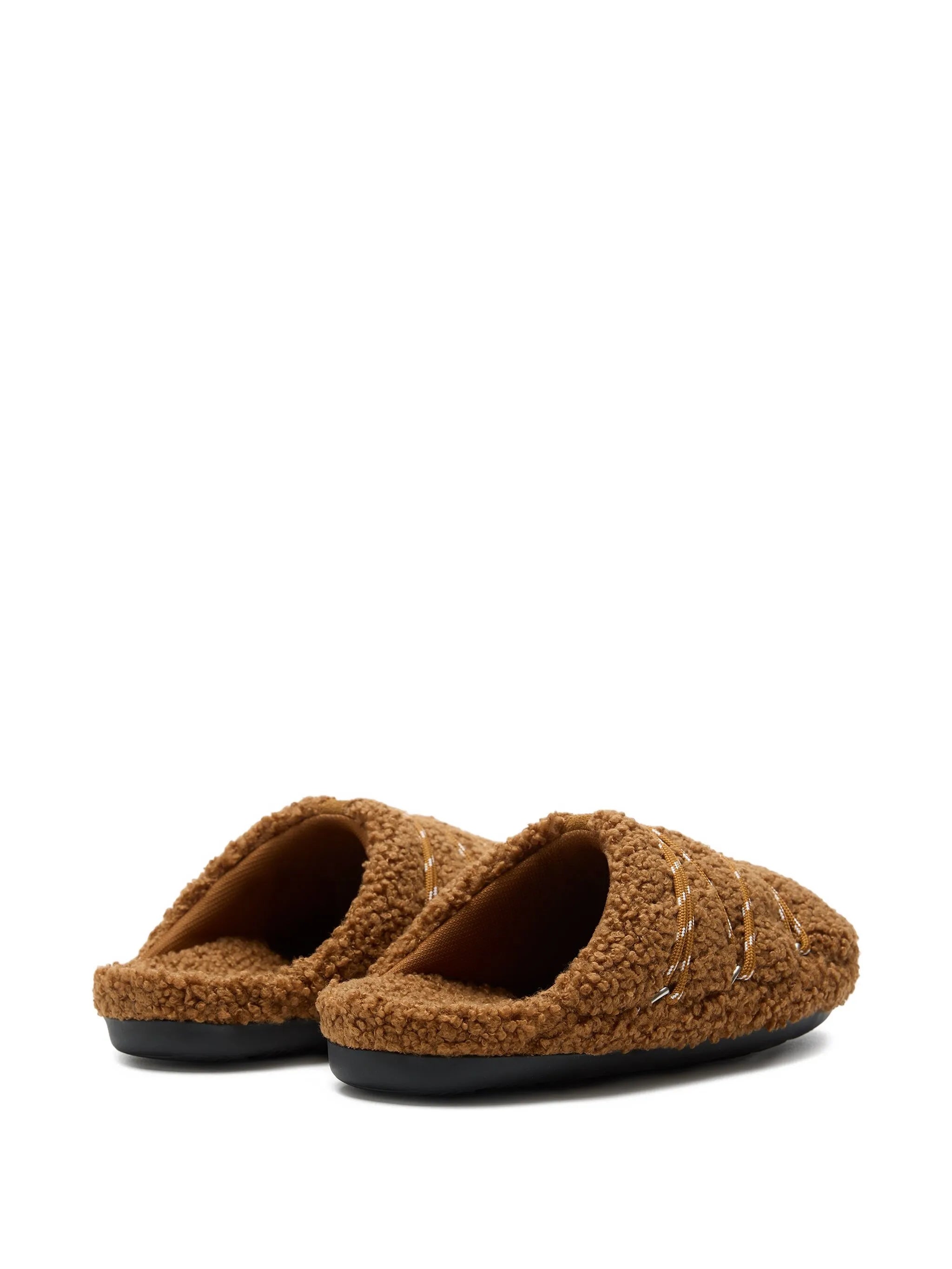teddy-texture lace-up slides