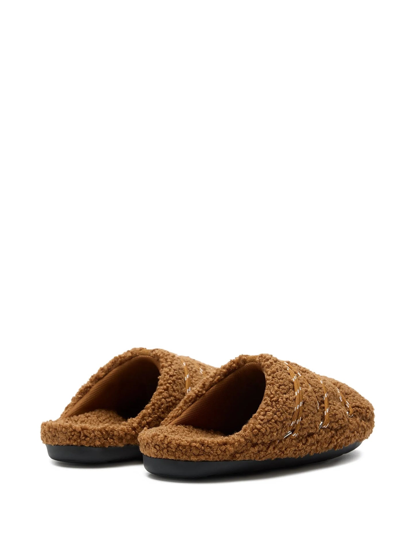 teddy-texture lace-up slides