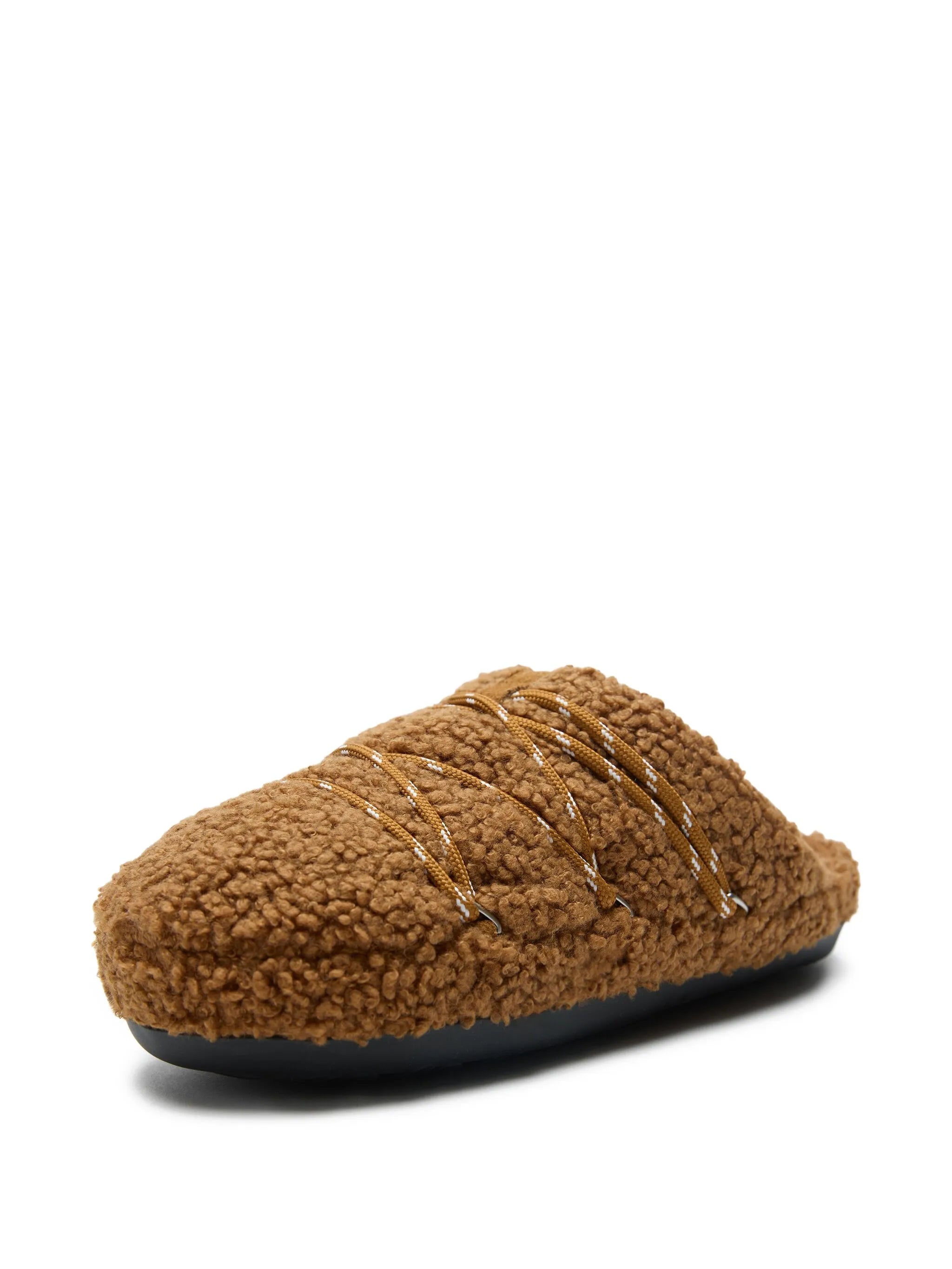 teddy-texture lace-up slides