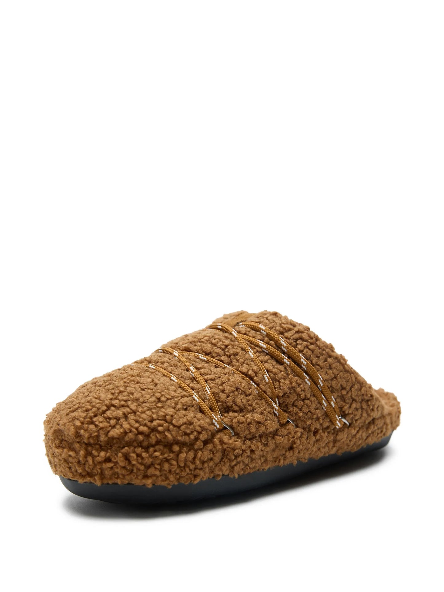 teddy-texture lace-up slides