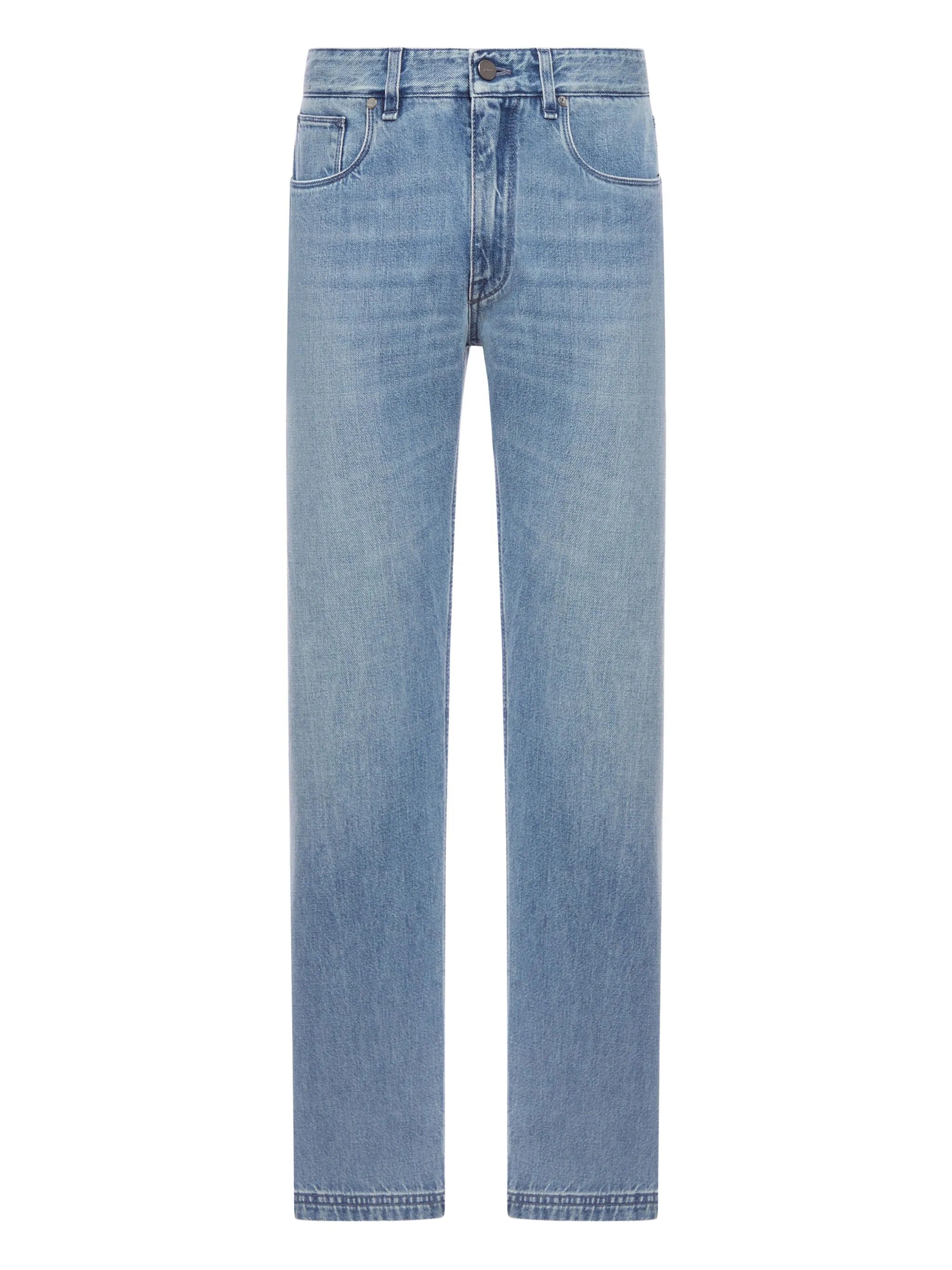 five-pocket stonewash jeans