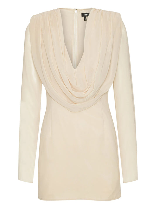 cowl-neck long-sleeve mini dress