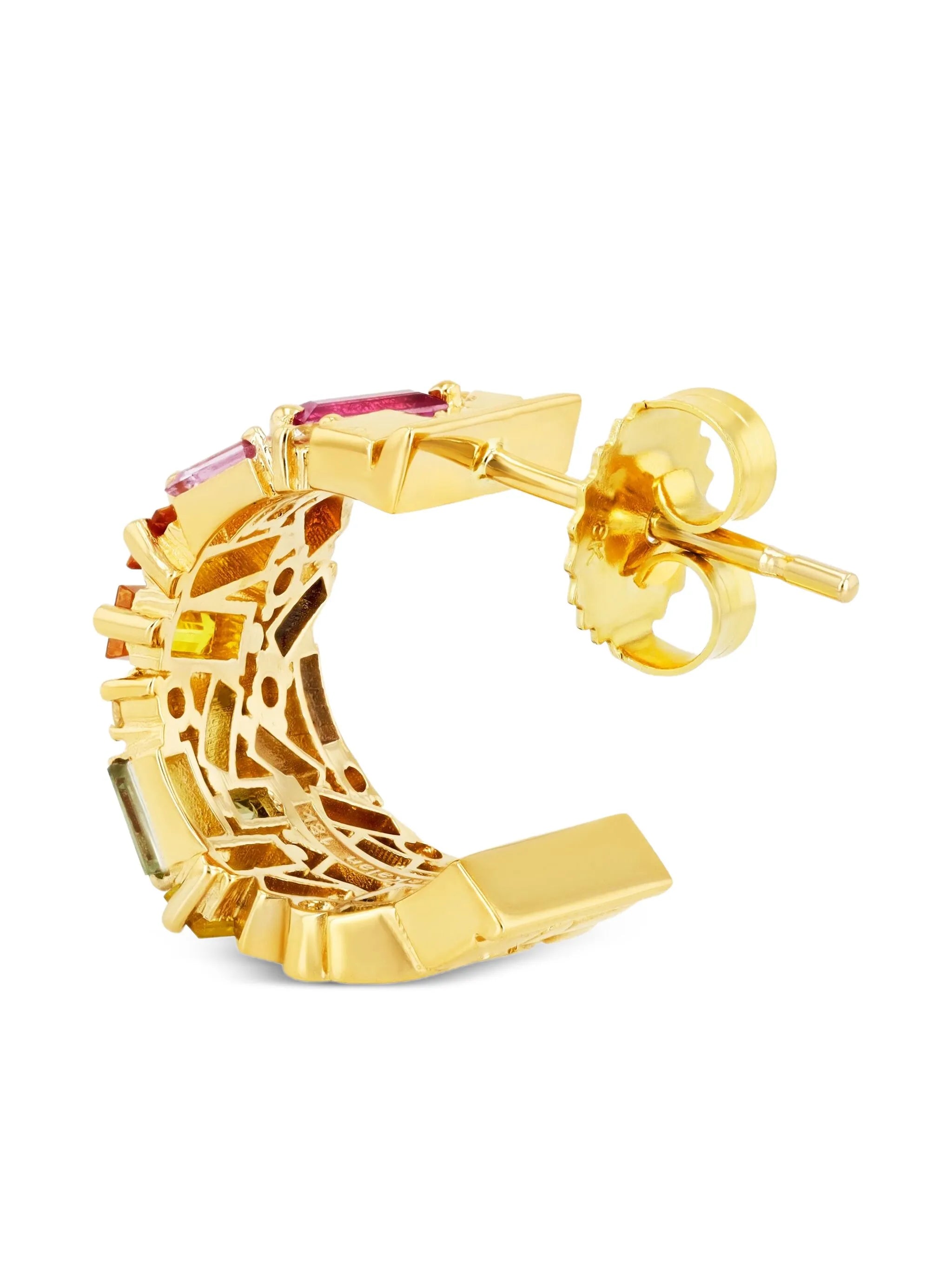 18K yellow gold Frenzy rainbow sapphire mini hoops