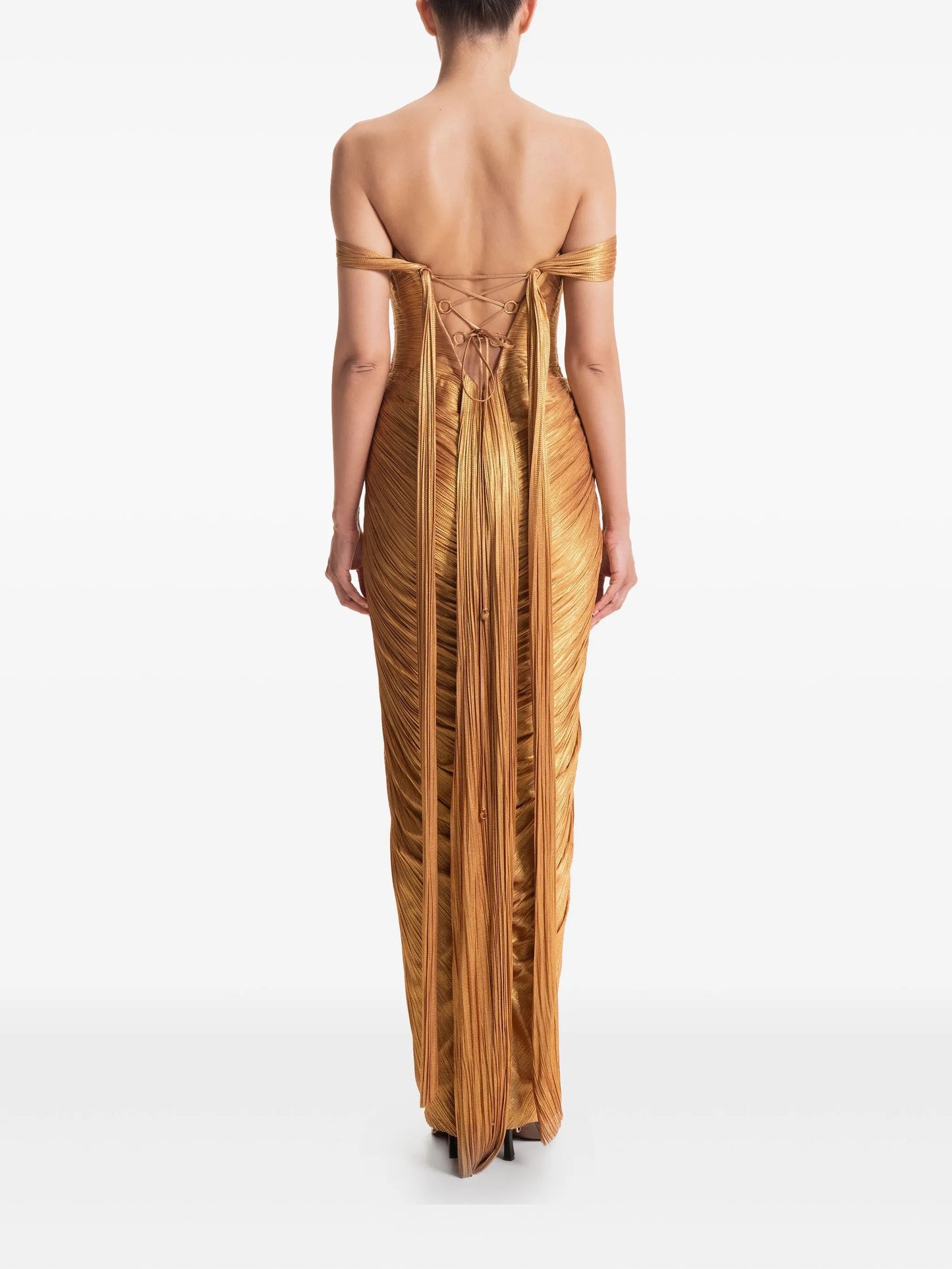 Martina pleated off-shoulder gown