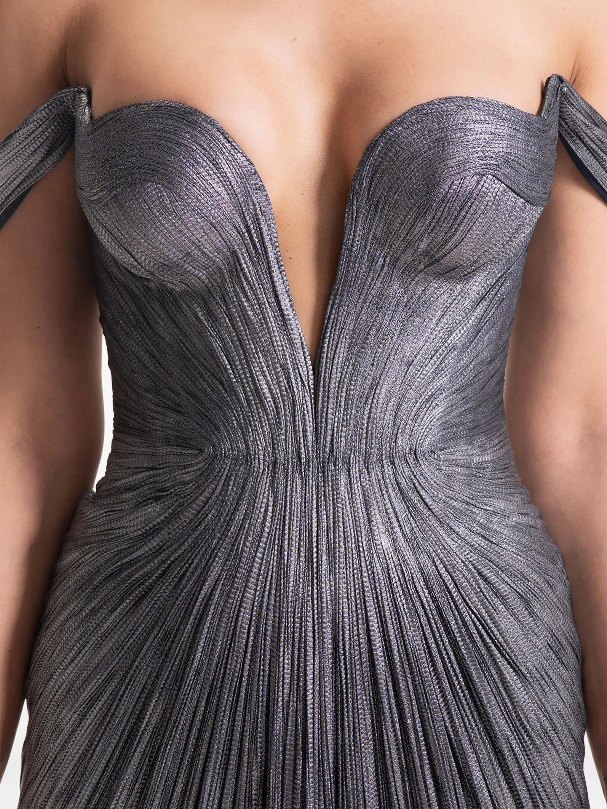 pleated off-shoulder maxi dress