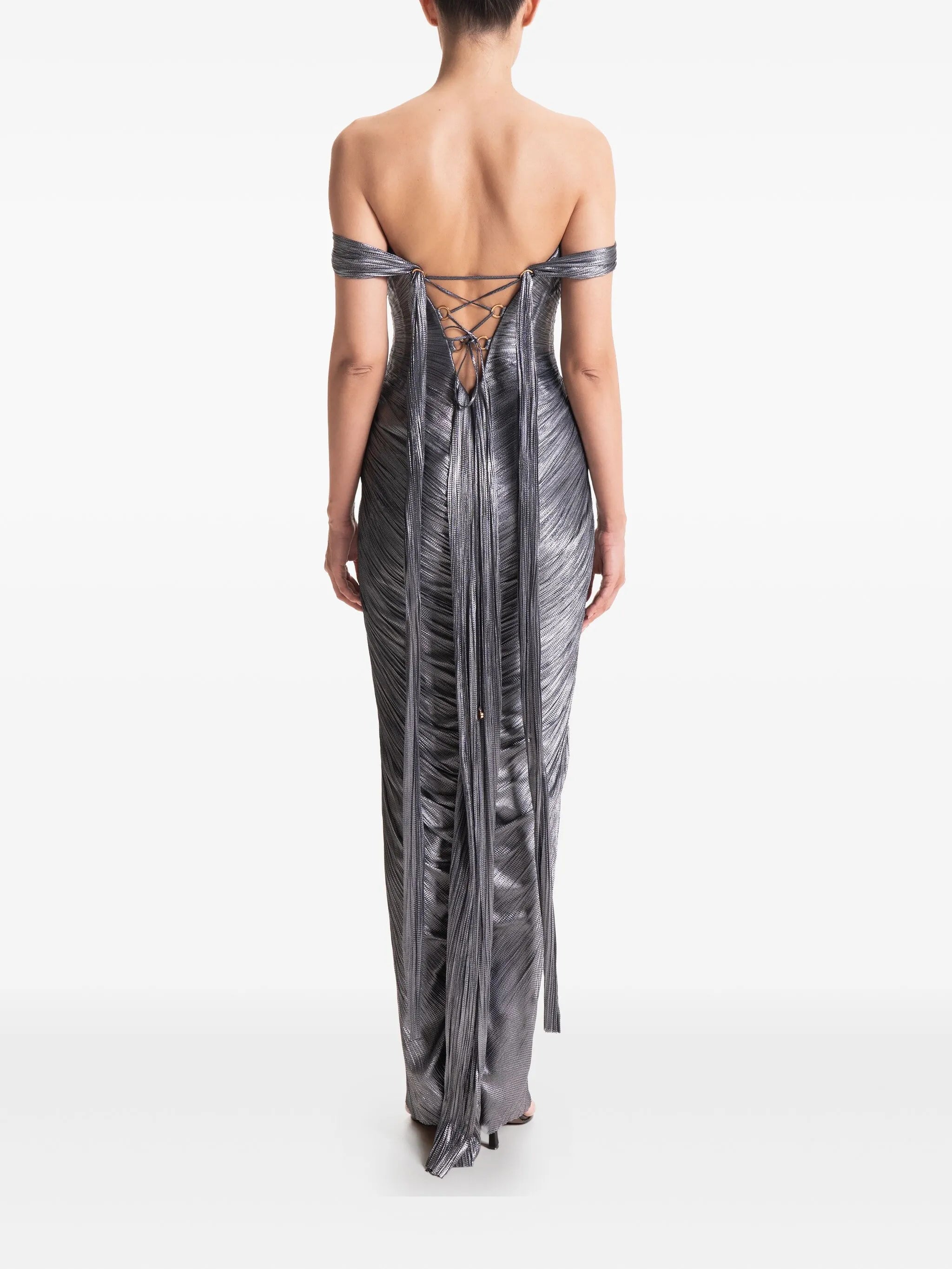 Johanna pleated off-shoulder maxi dress