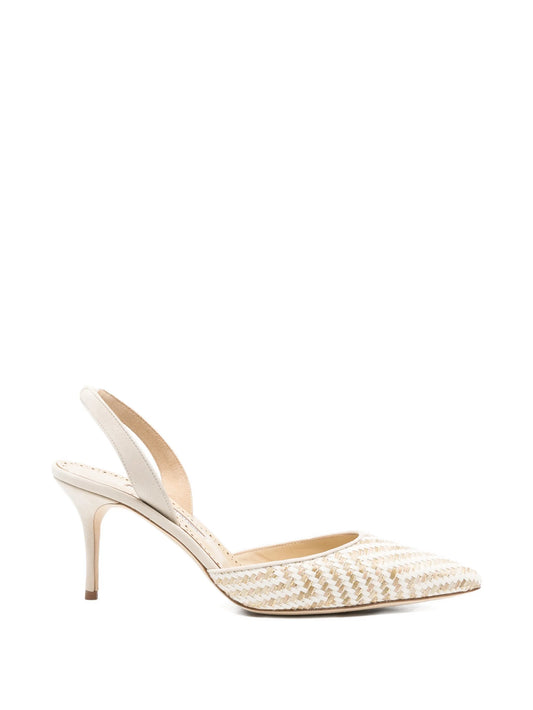 Carolyne woven-raffia slingback pumps