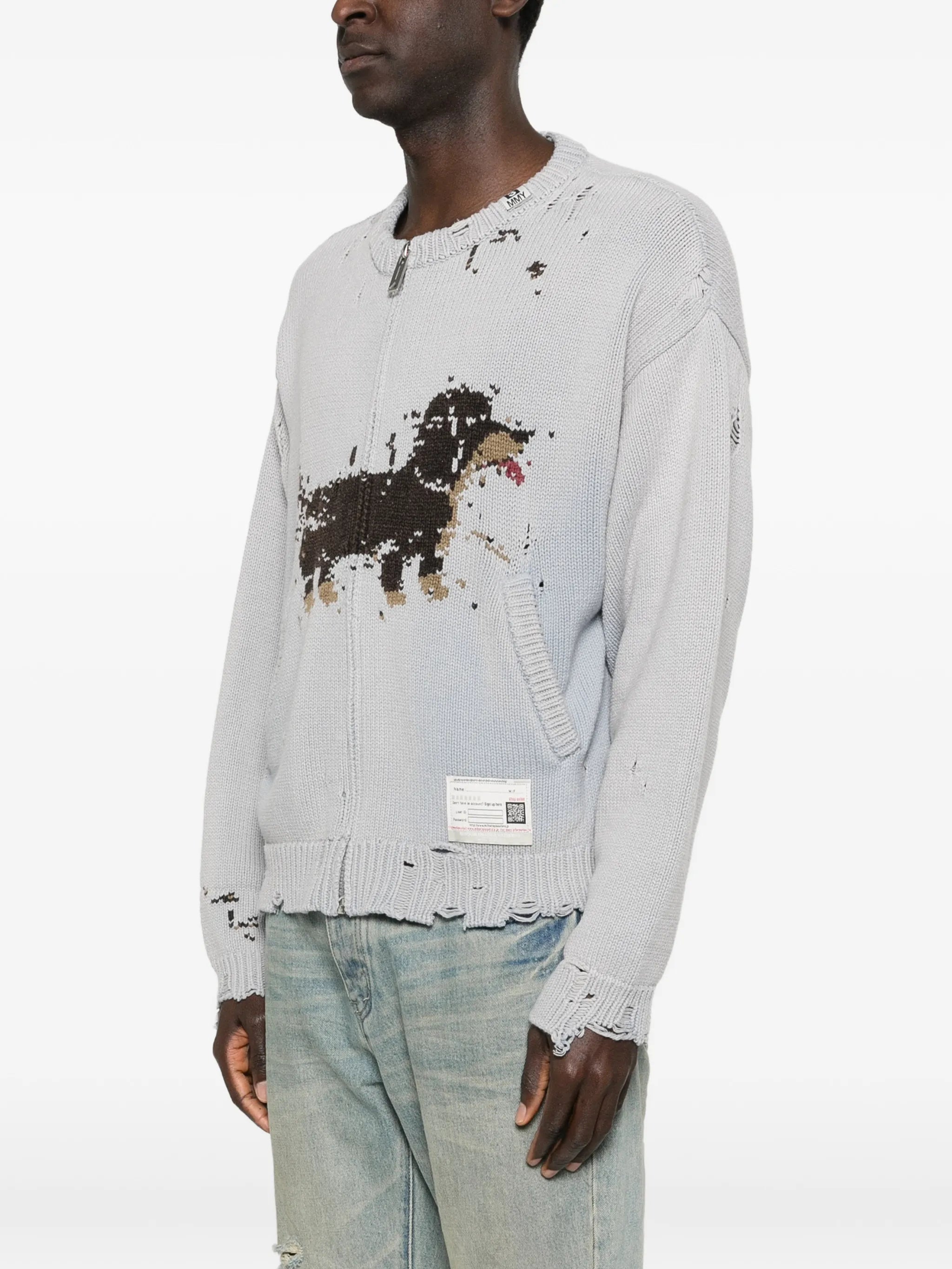 dog-jacquard distressed cardigan
