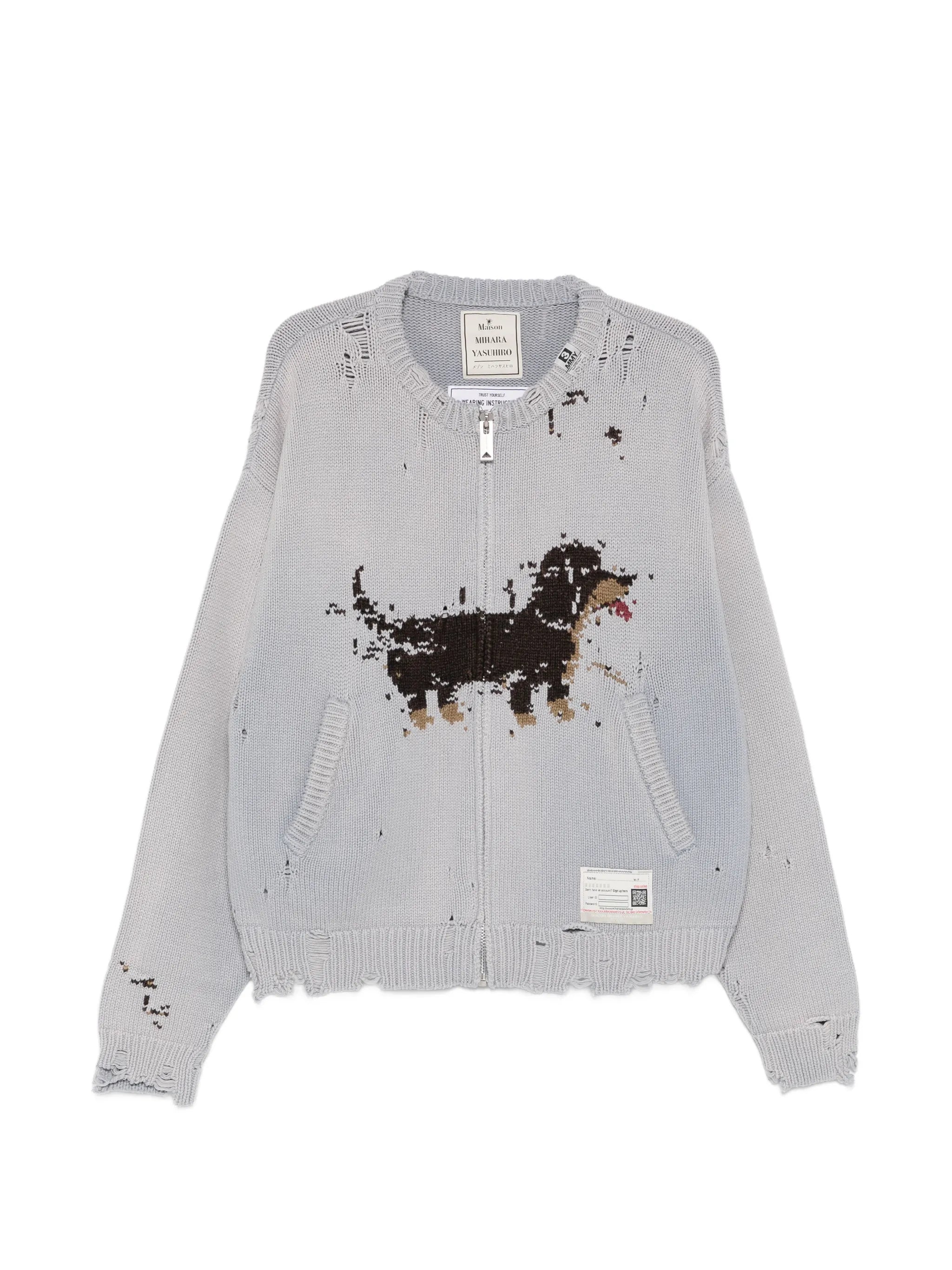 dog-jacquard distressed cardigan
