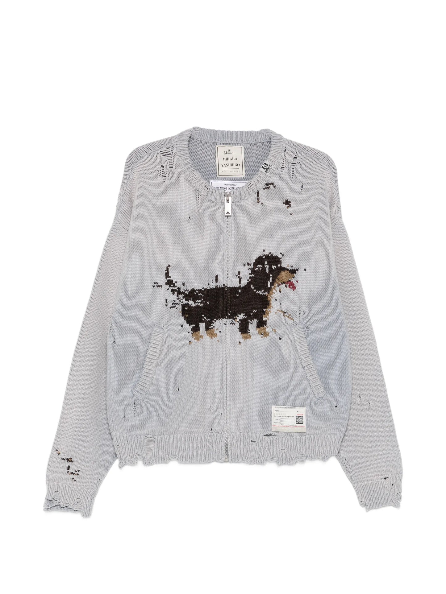 dog-jacquard distressed cardigan