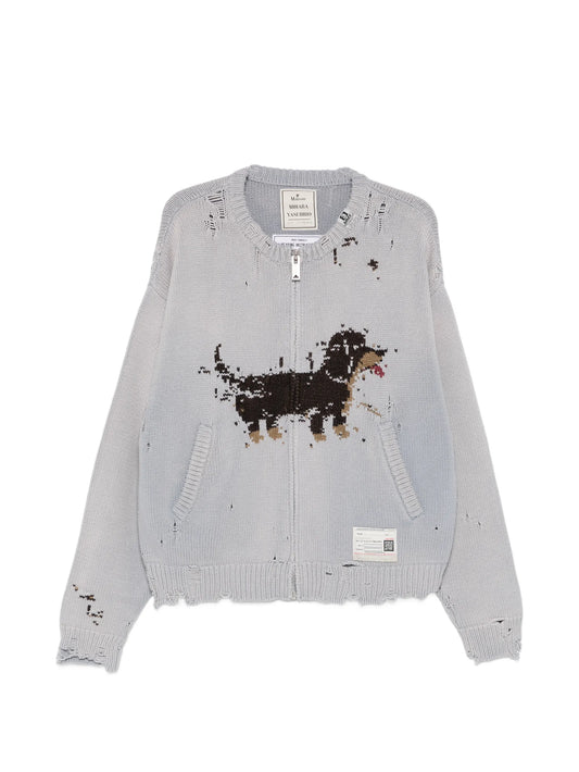 dog-jacquard distressed cardigan