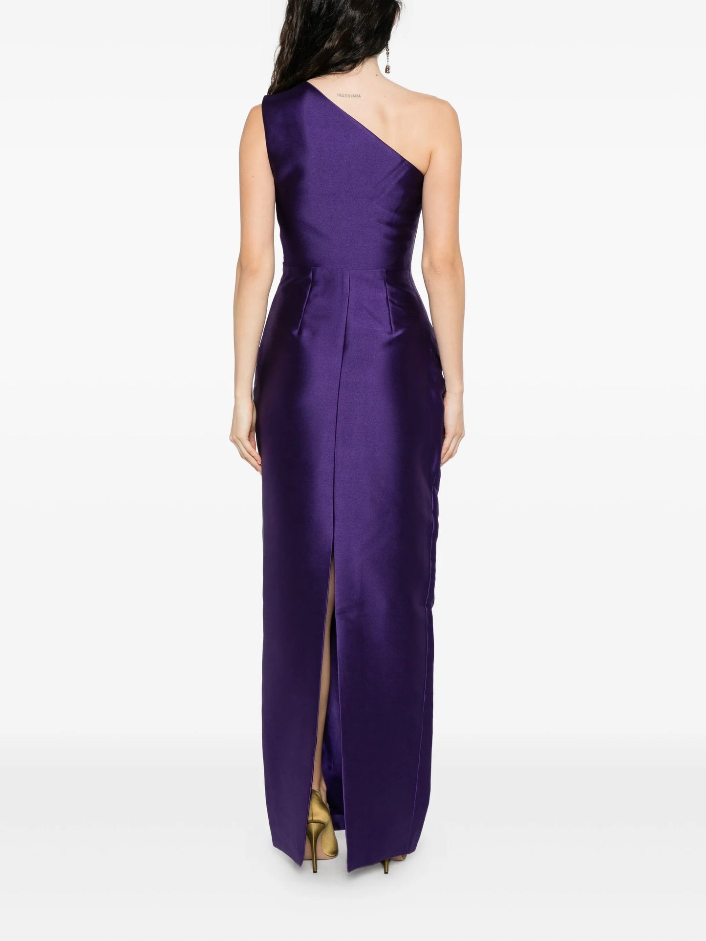 one-shoulder draped-bodice dress