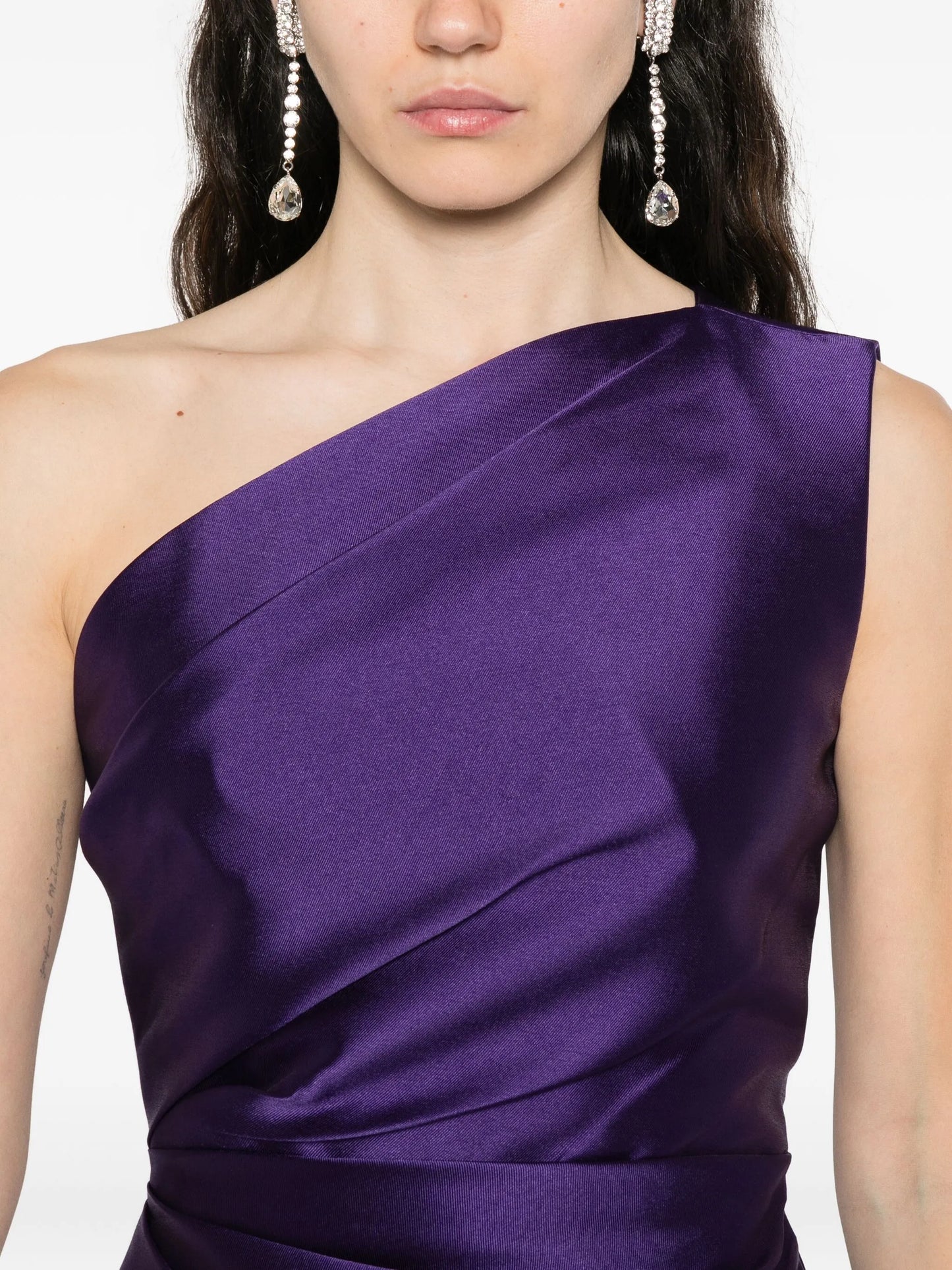 one-shoulder draped-bodice dress