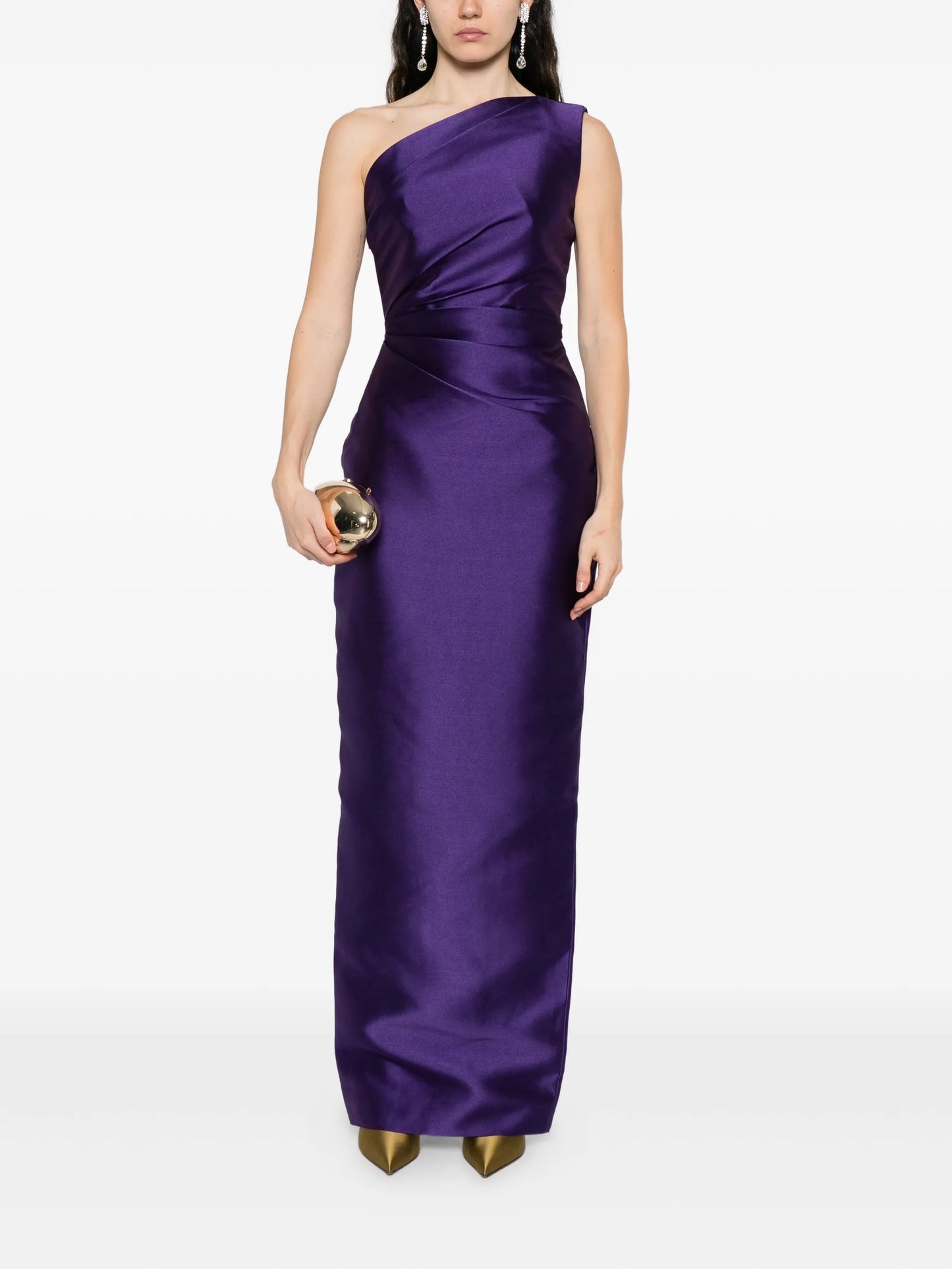 one-shoulder draped-bodice dress