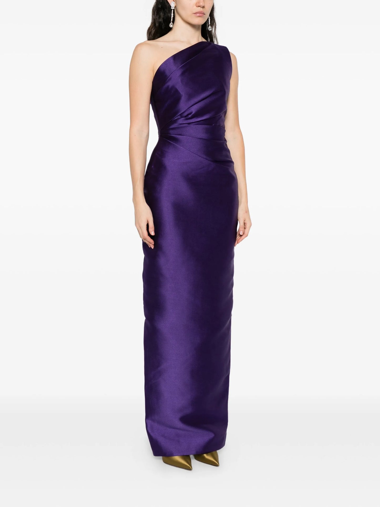 one-shoulder draped-bodice dress