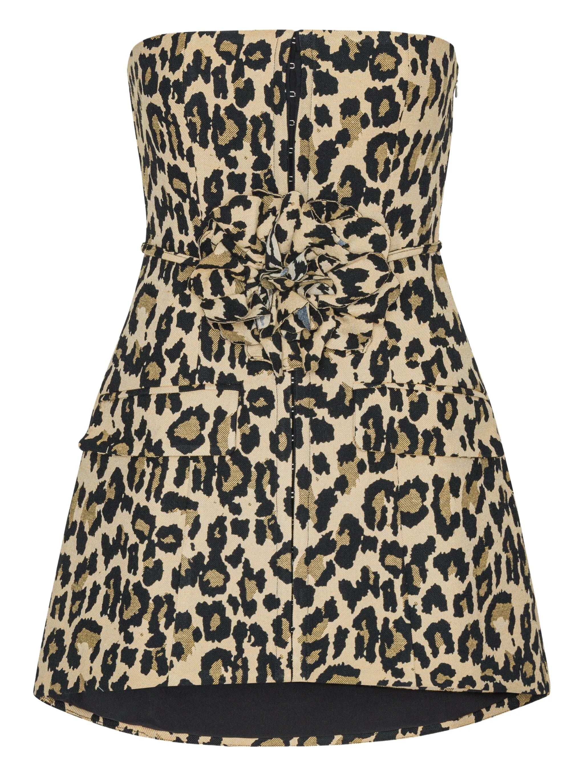 leopard-print rosette mini dress