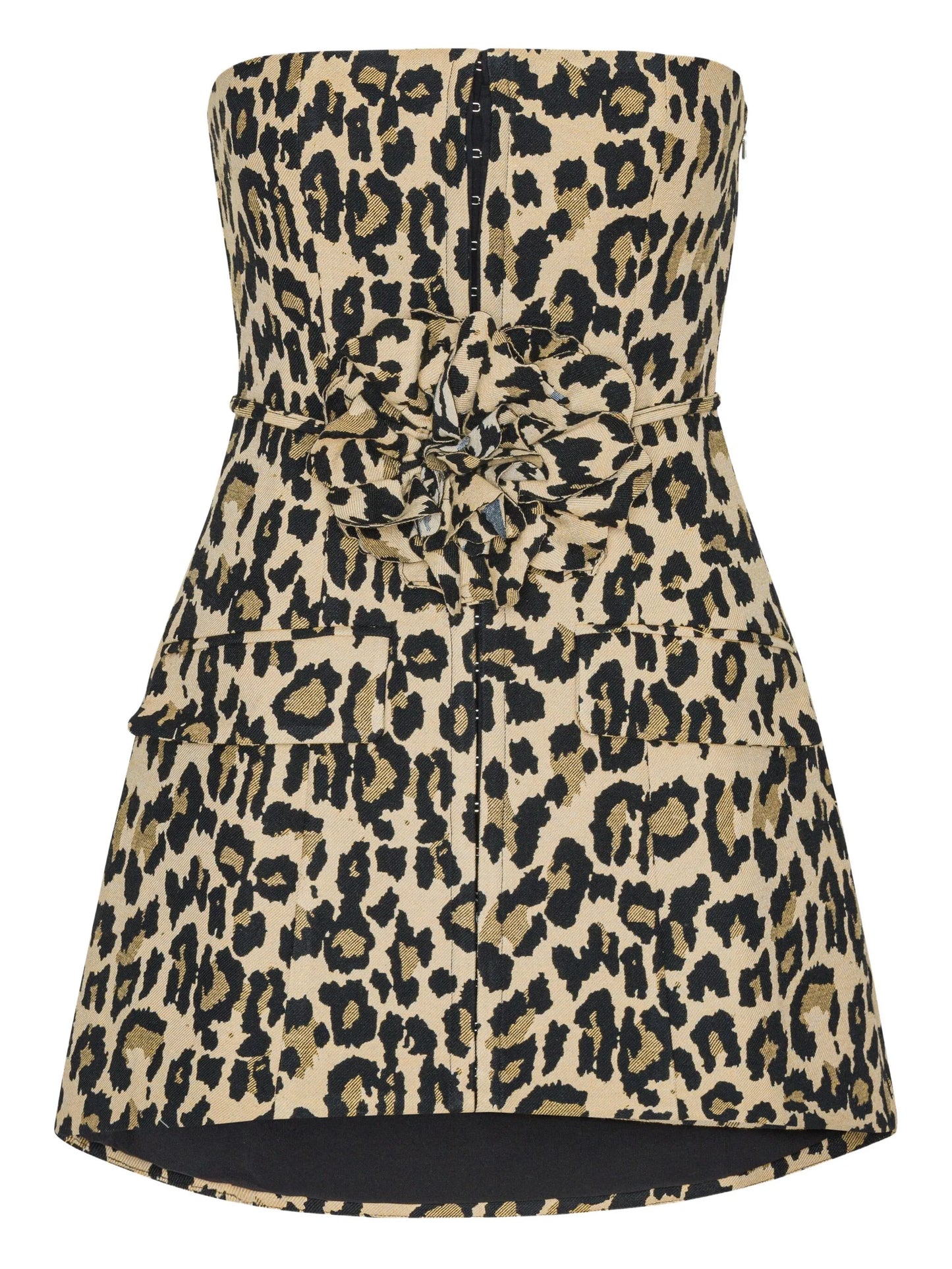 leopard-print rosette mini dress