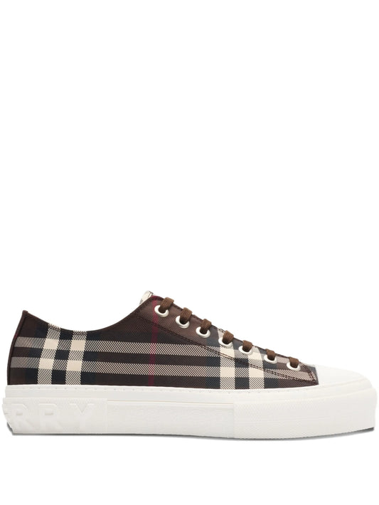 check-pattern lace-up sneakers