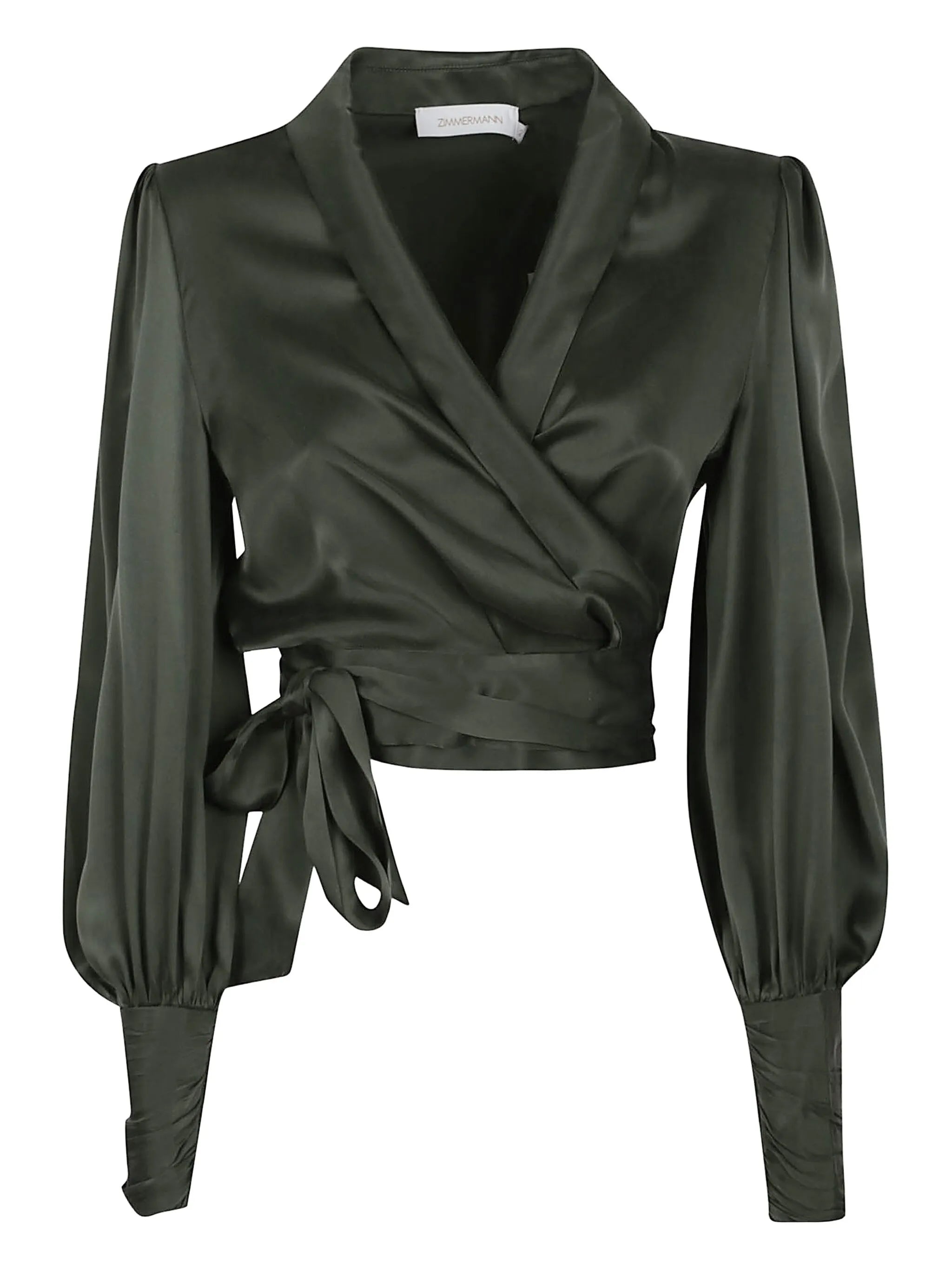 wrap-effect puff-sleeve top