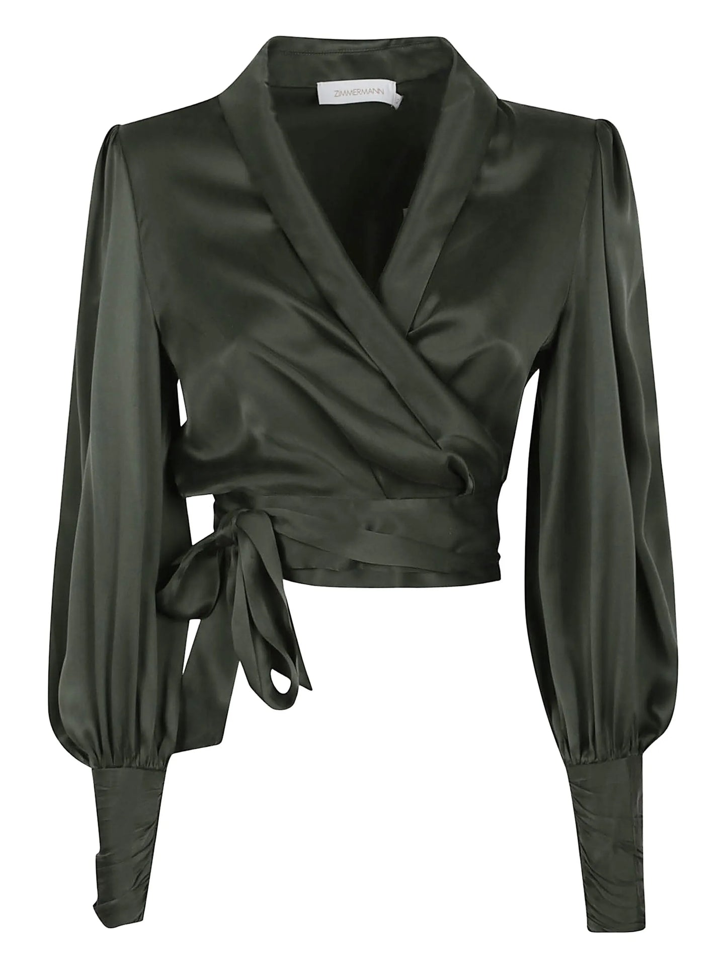 wrap-effect puff-sleeve top