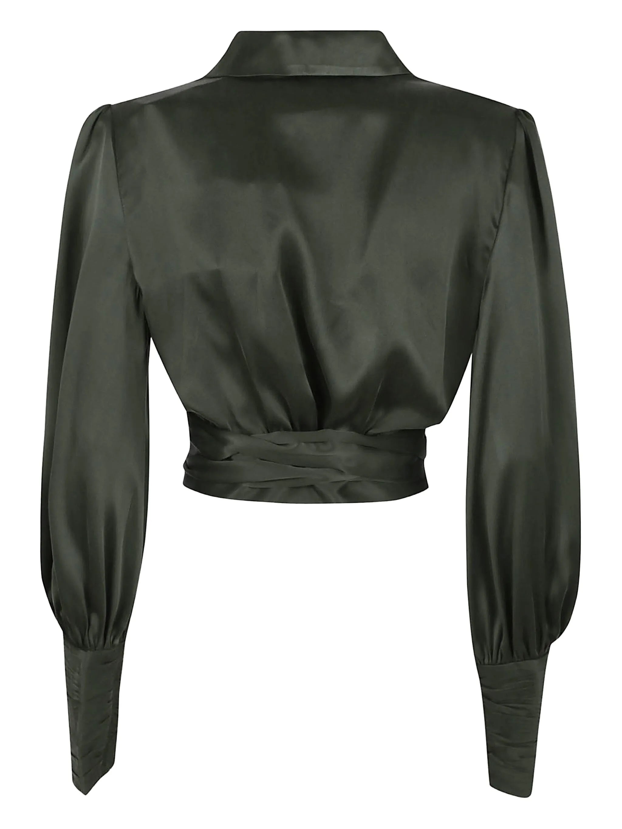 wrap-effect puff-sleeve top