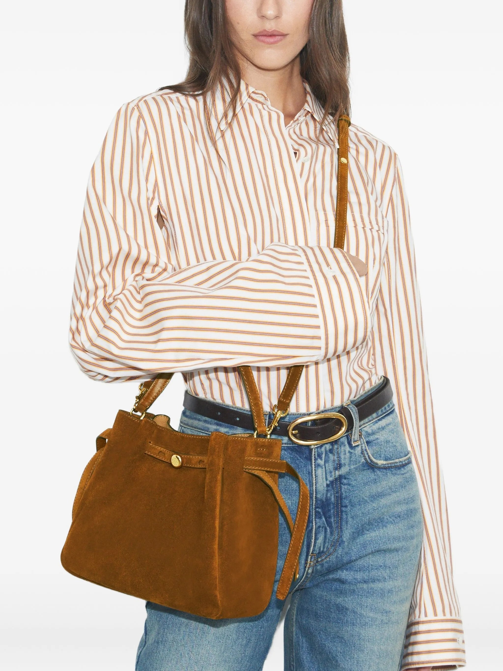 Romy logo-plaque suede bucket bag