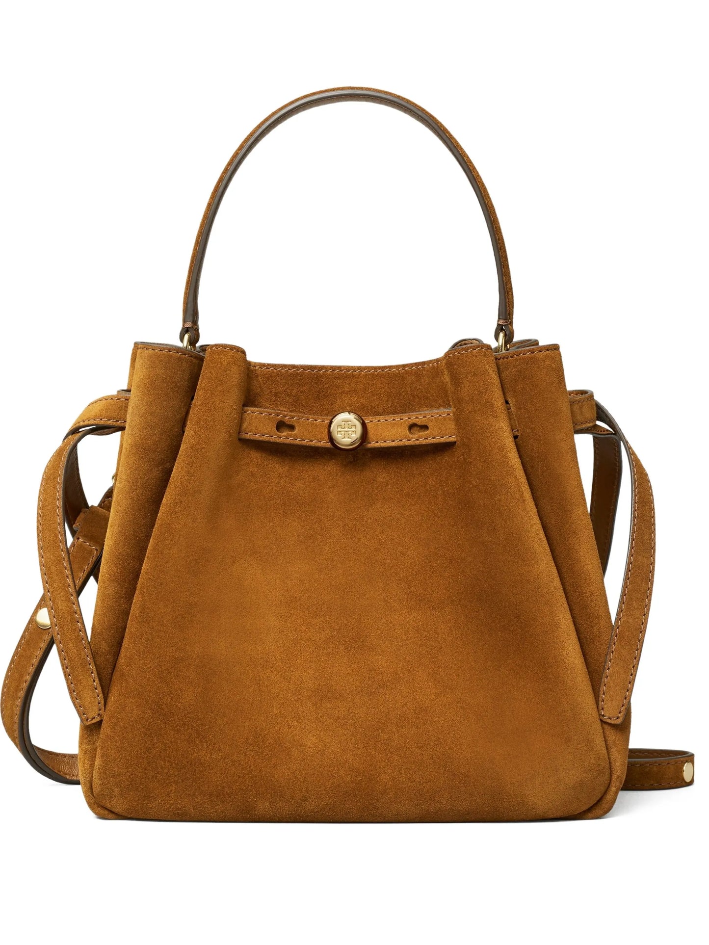 Romy logo-plaque suede bucket bag