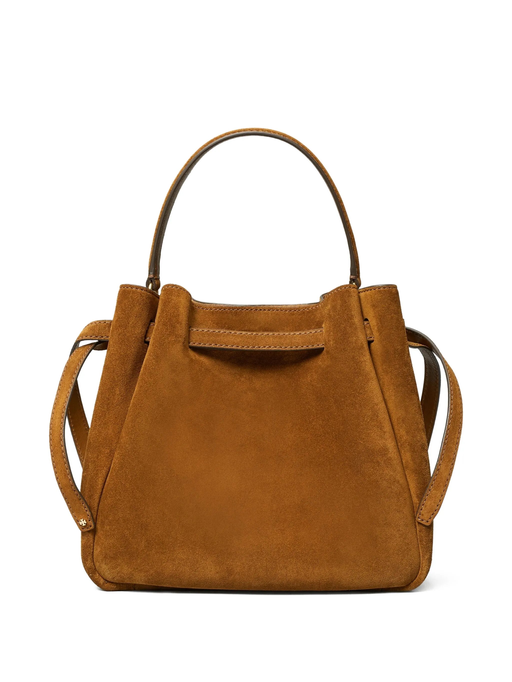 Romy logo-plaque suede bucket bag