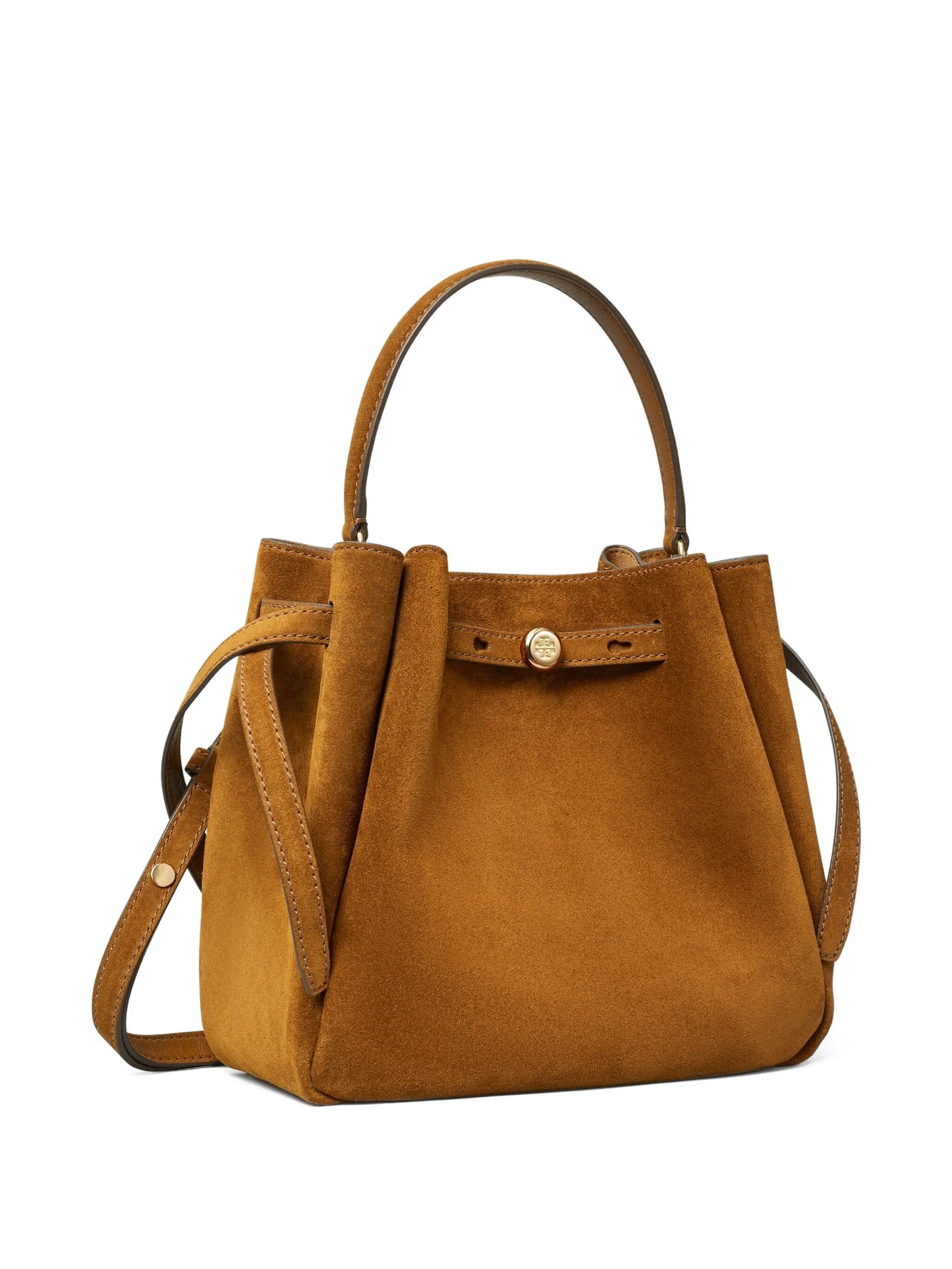 Romy logo-plaque suede bucket bag
