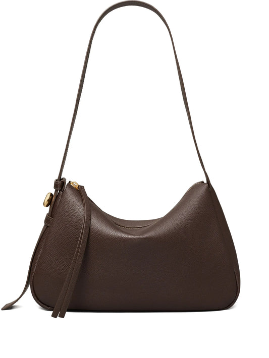 zip-fastening flap shoulder bag