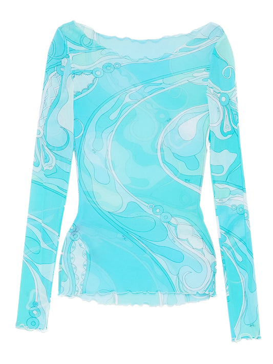 Orchidee-print boat-neck long-sleeve top
