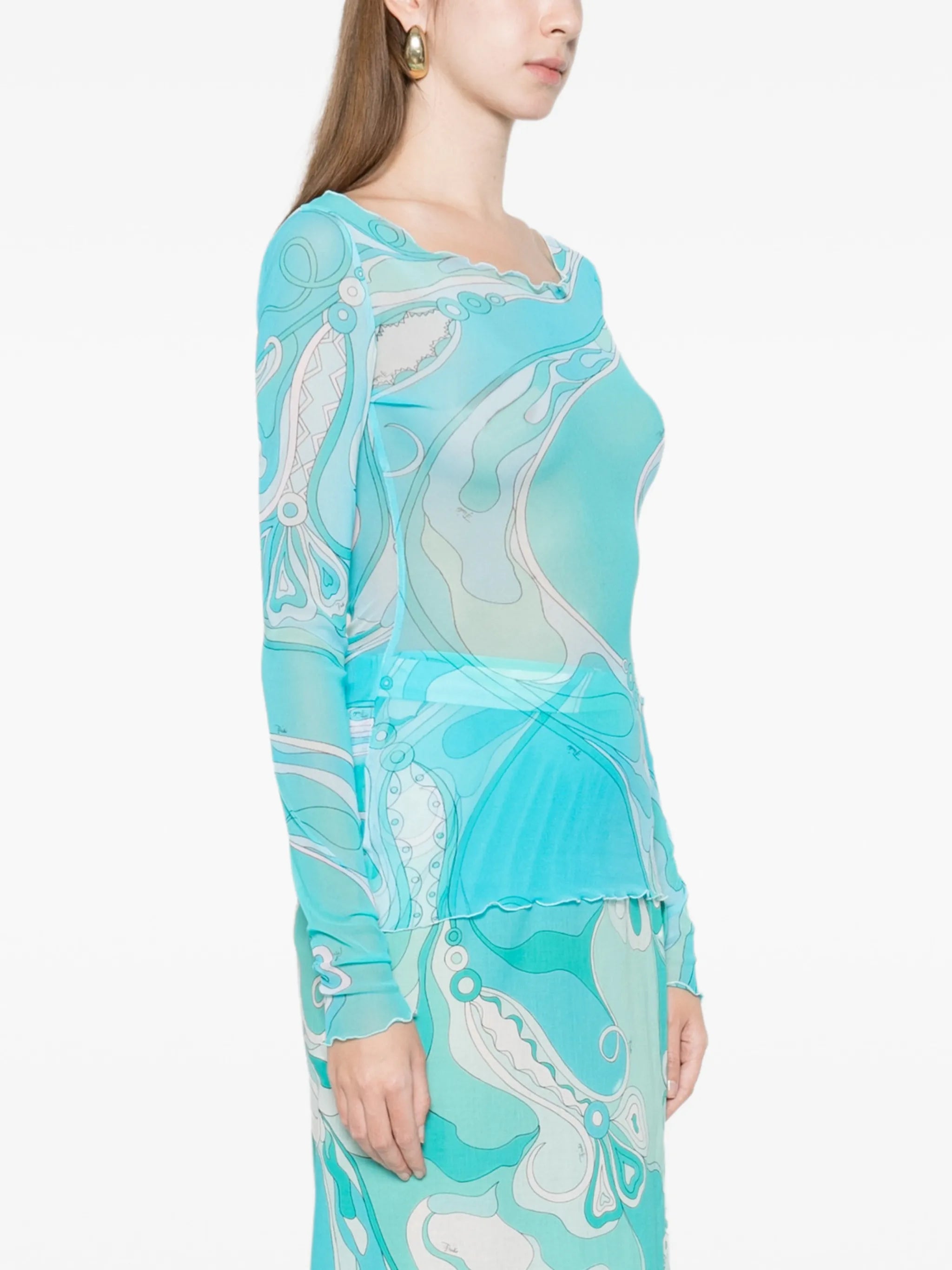 Orchidee-print boat-neck long-sleeve top