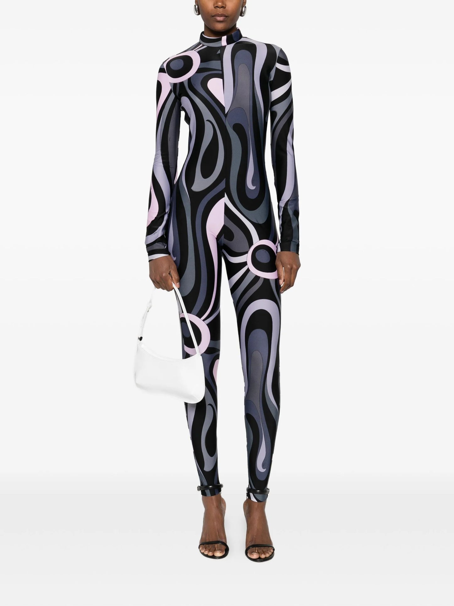 high neck abstract-print jumpsuit