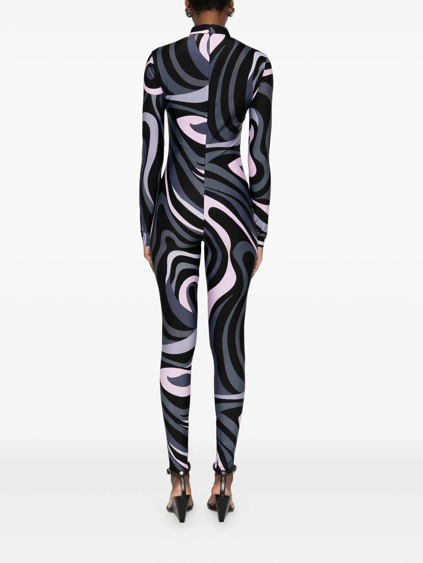 high neck abstract-print jumpsuit