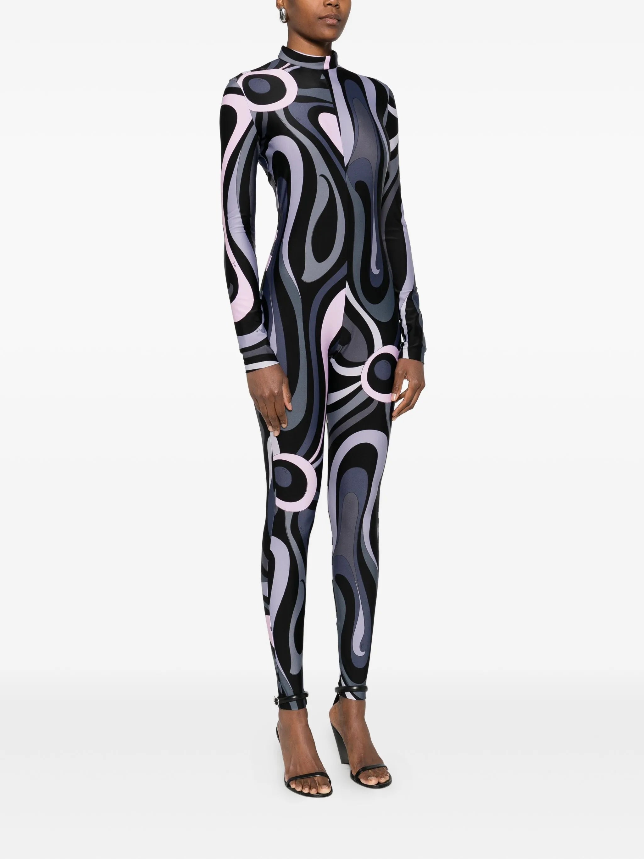 high neck abstract-print jumpsuit