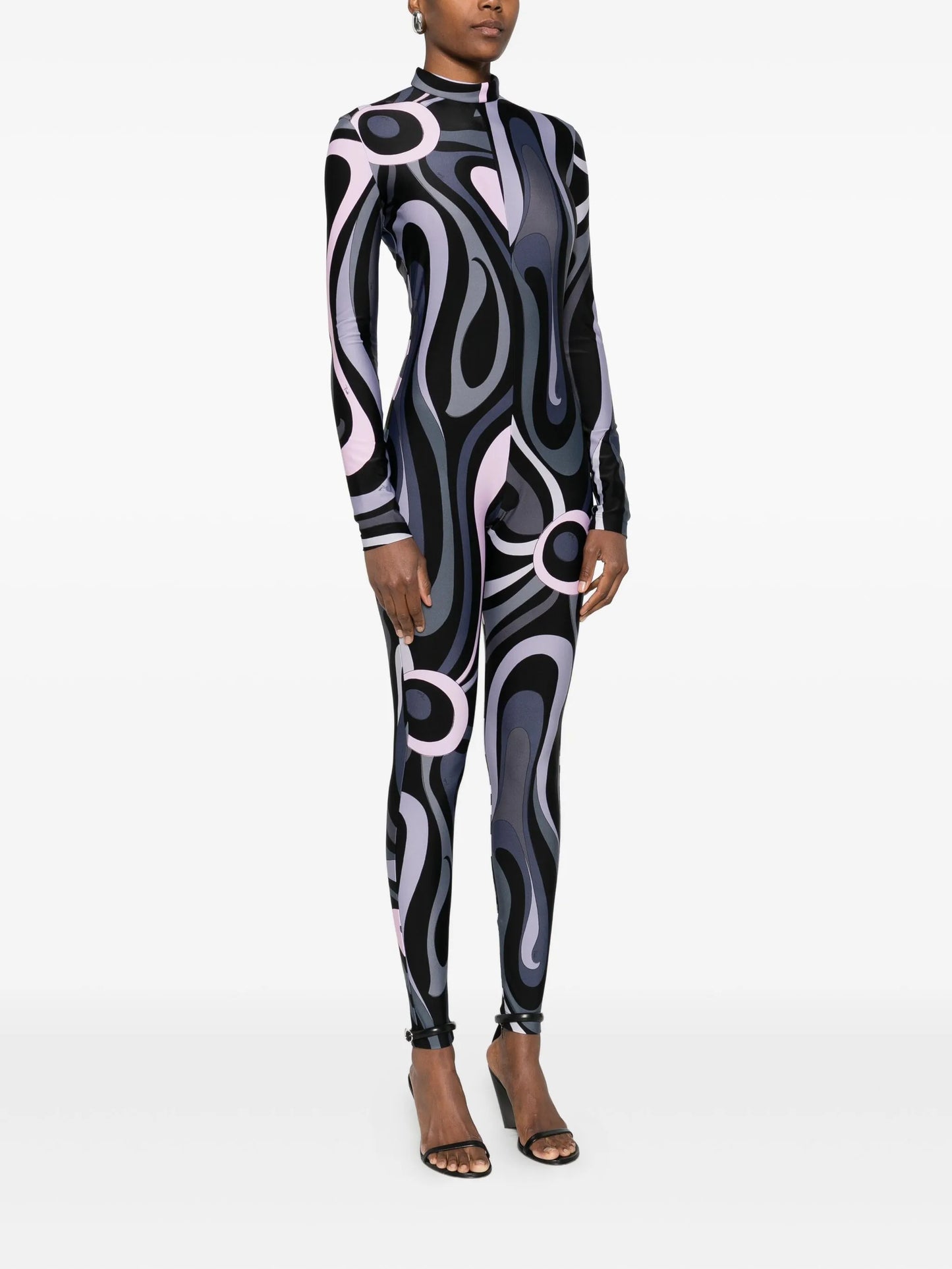 high neck abstract-print jumpsuit