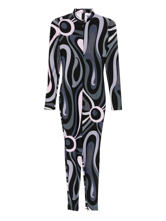 high neck abstract-print jumpsuit