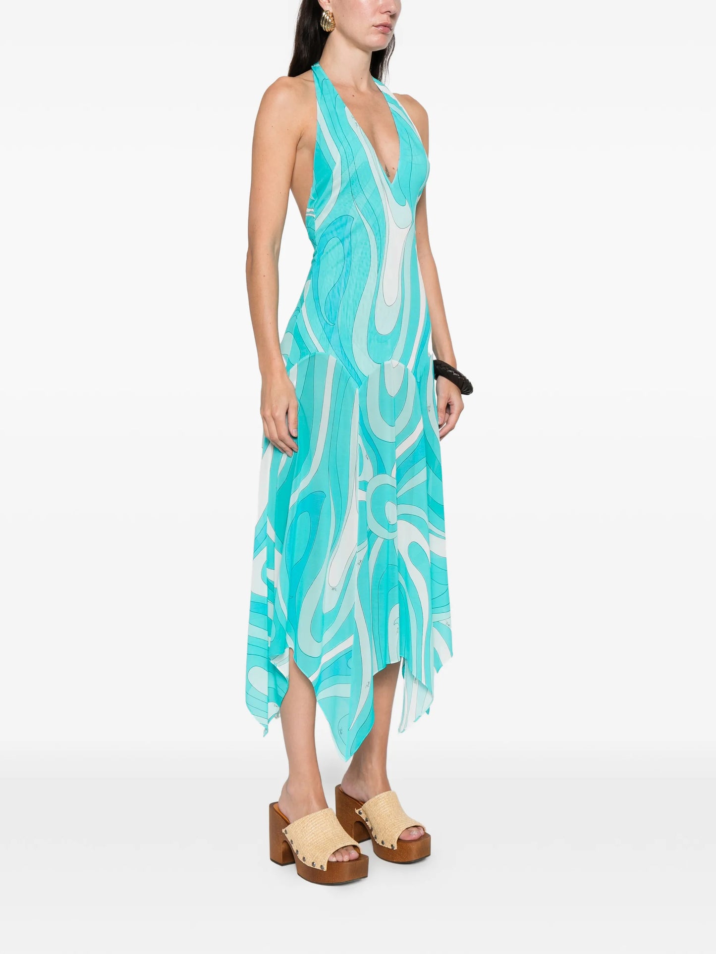 Marmo-print V-neck asymmetric dress