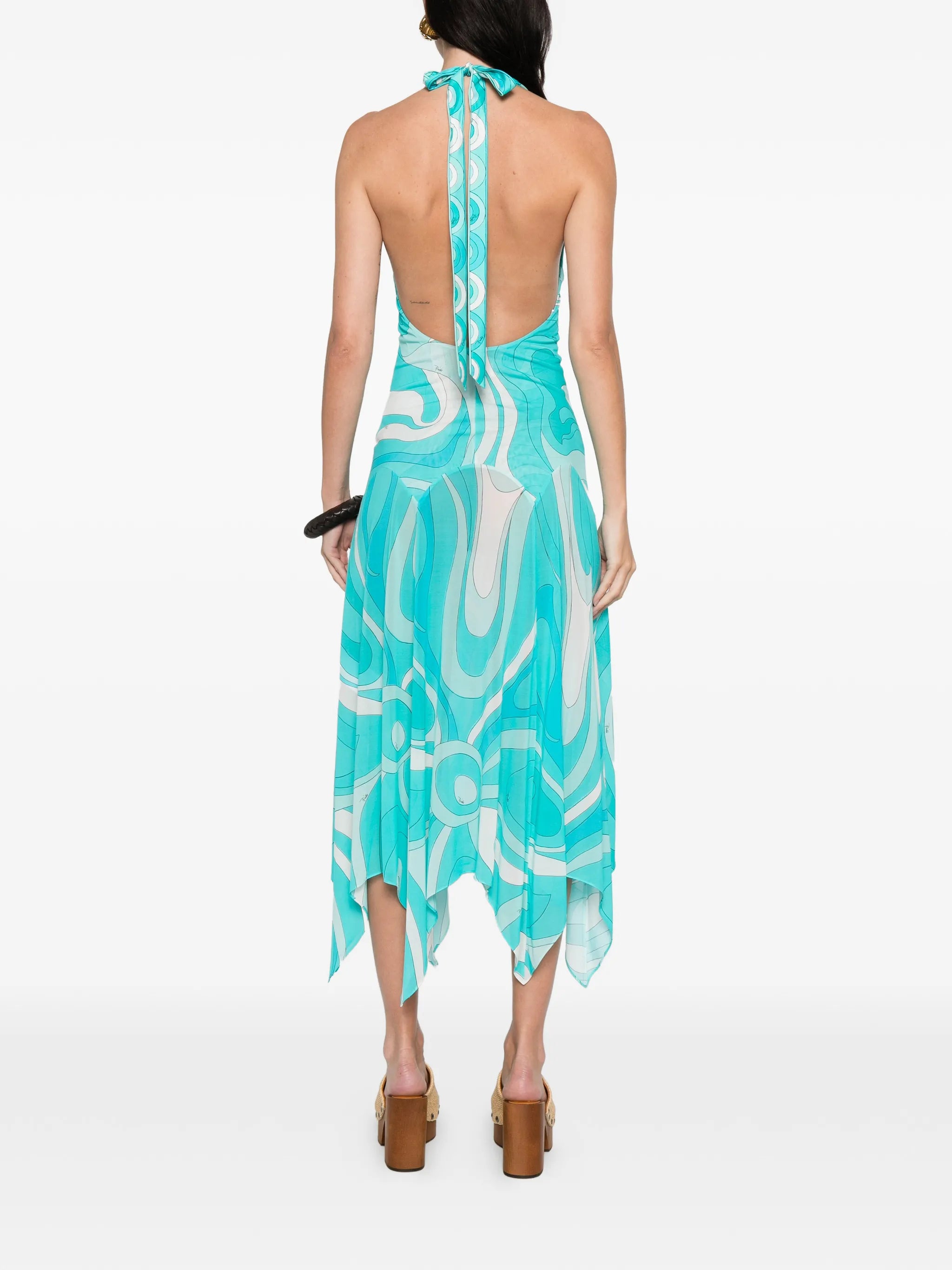Marmo-print V-neck asymmetric dress